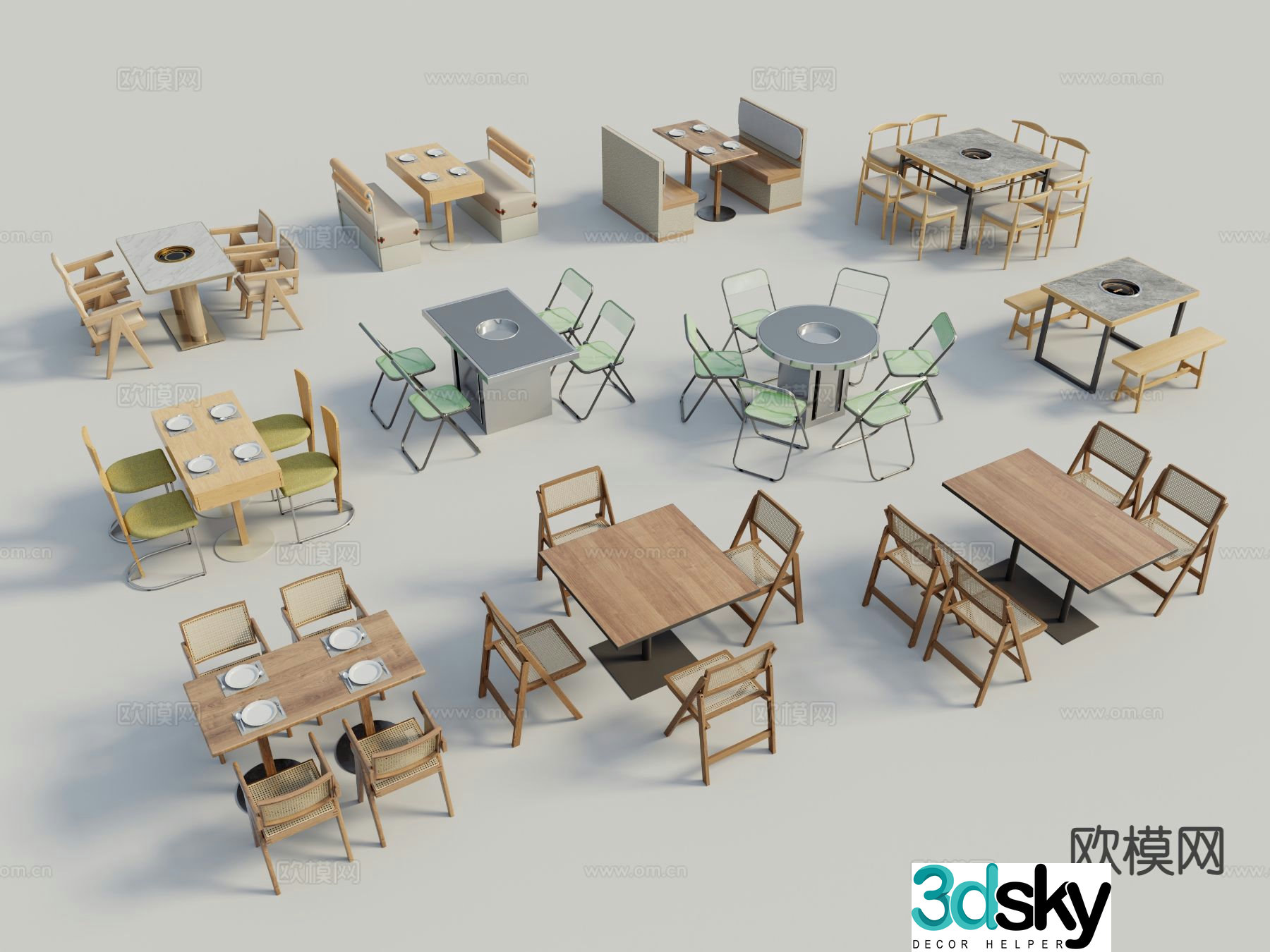 Wabi Sabi hot pot table dining table and chairs 3d model