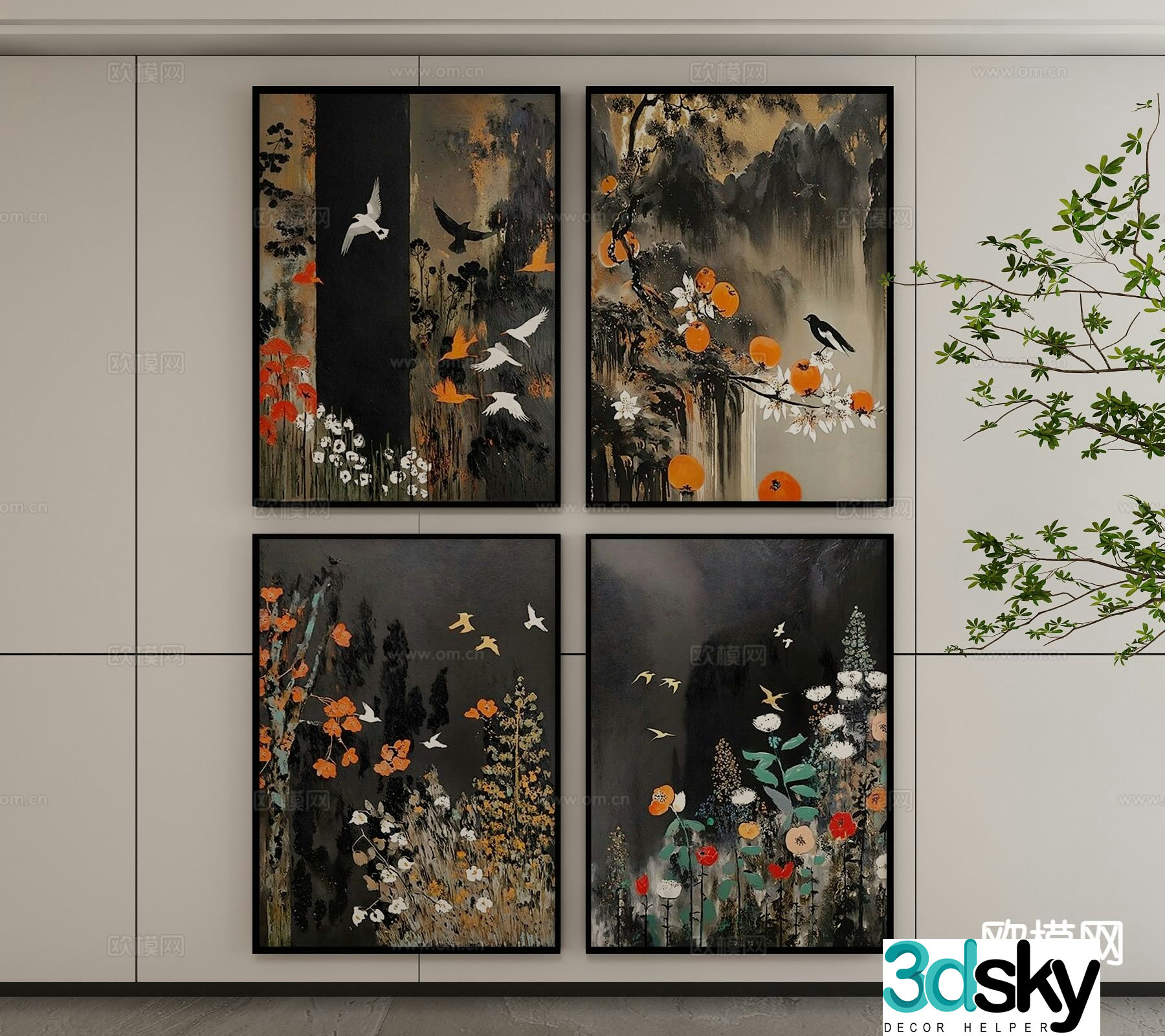 New Chinese style ink painting art painting decorative painting 3d model