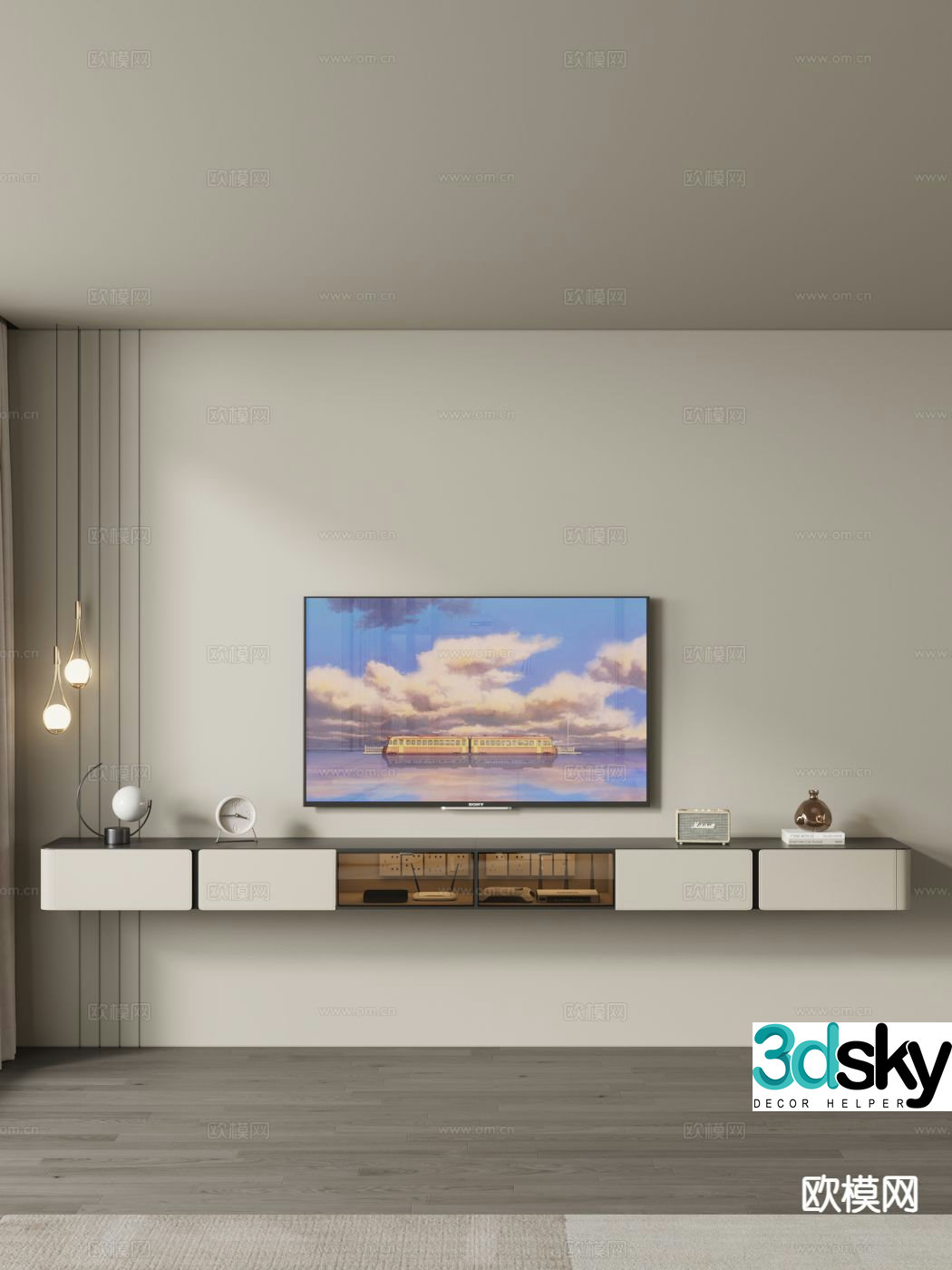 Cream style TV cabinet Suspended TV cabinet 3D model