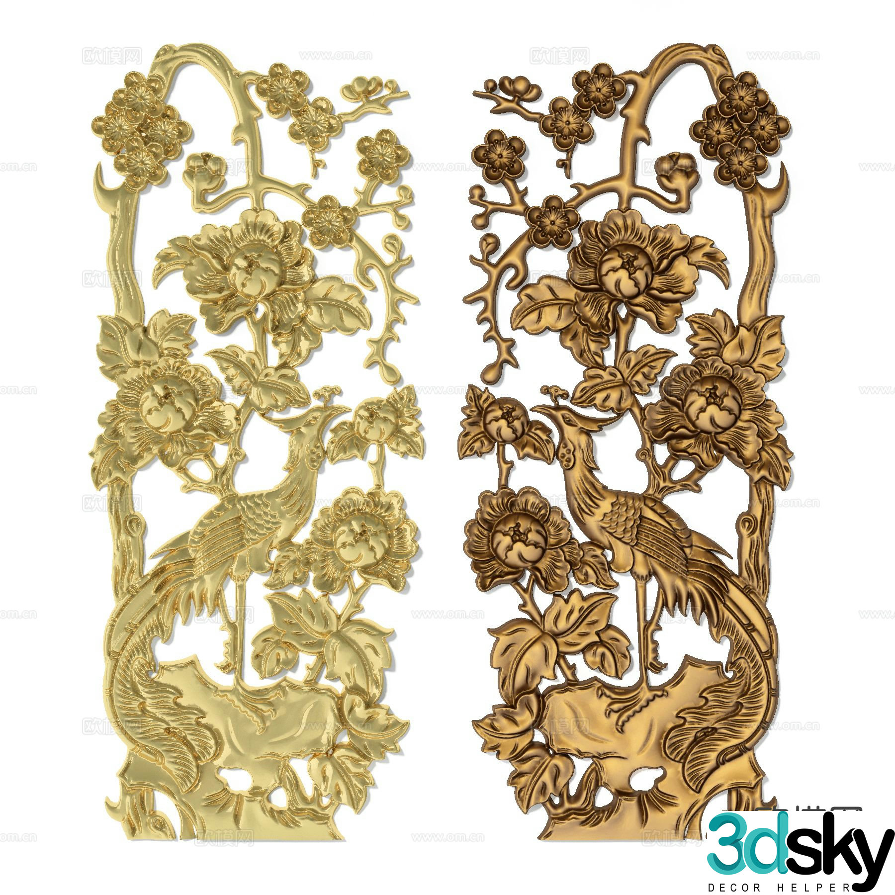 Chinese Phoenix Relief Plum Blossom Relief Engraving 3D Model