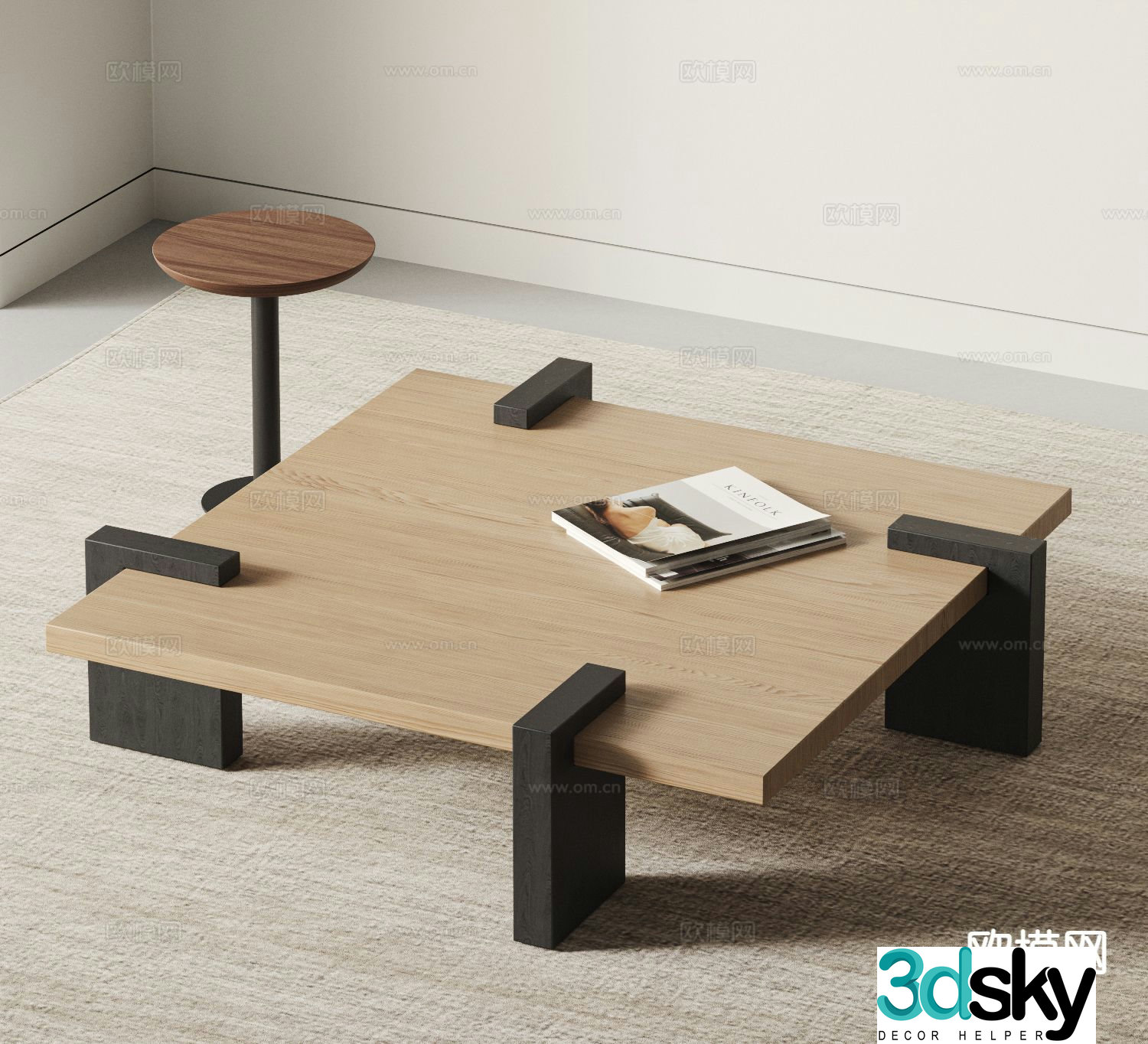 Wabi-sabi coffee table square coffee table 3d model