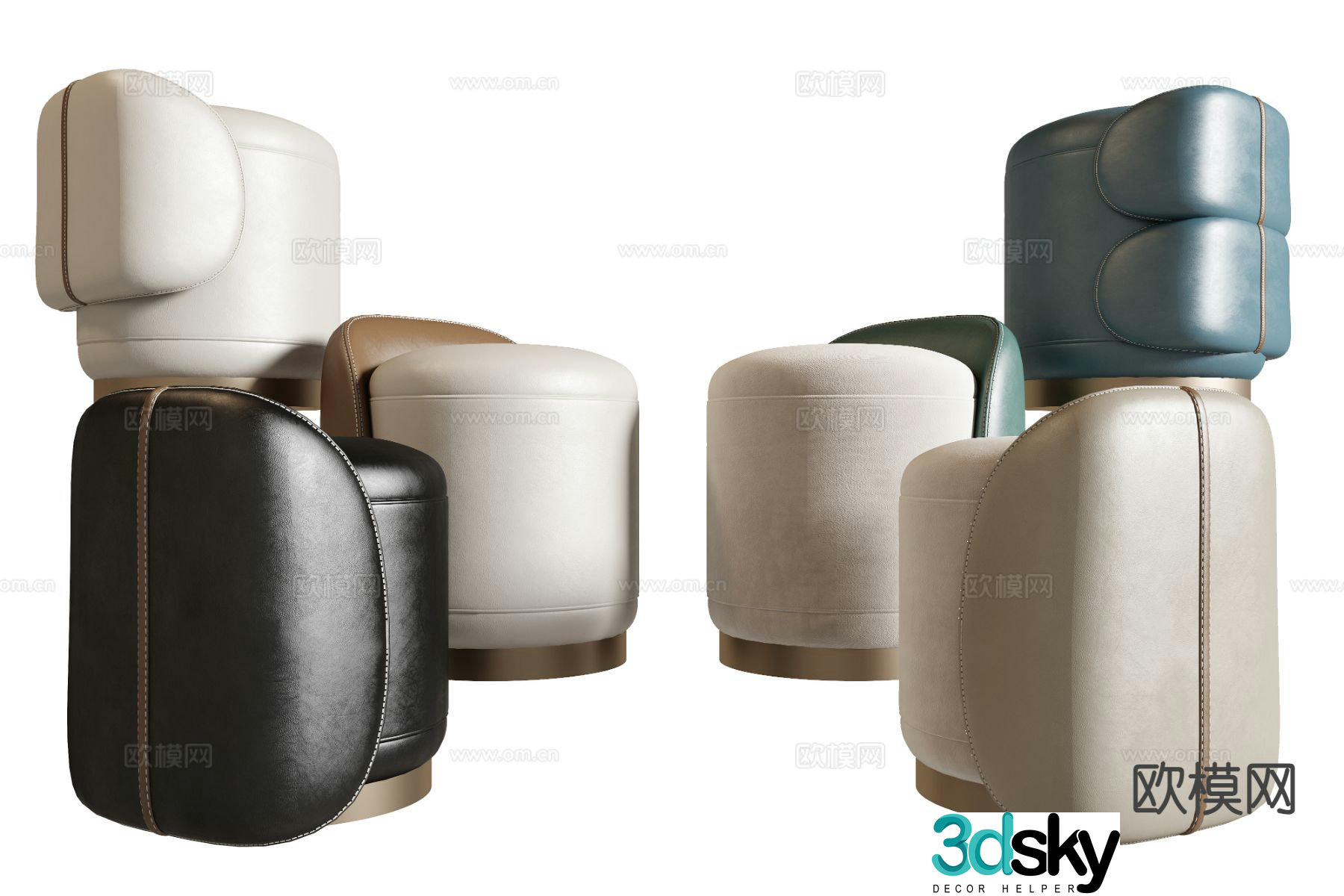 Leather stool low stool sofa stool shoe changing stool 3d model