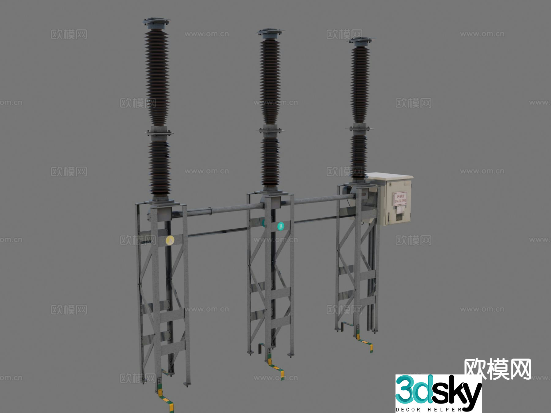 High voltage circuit breaker transformer utility pole 3d model