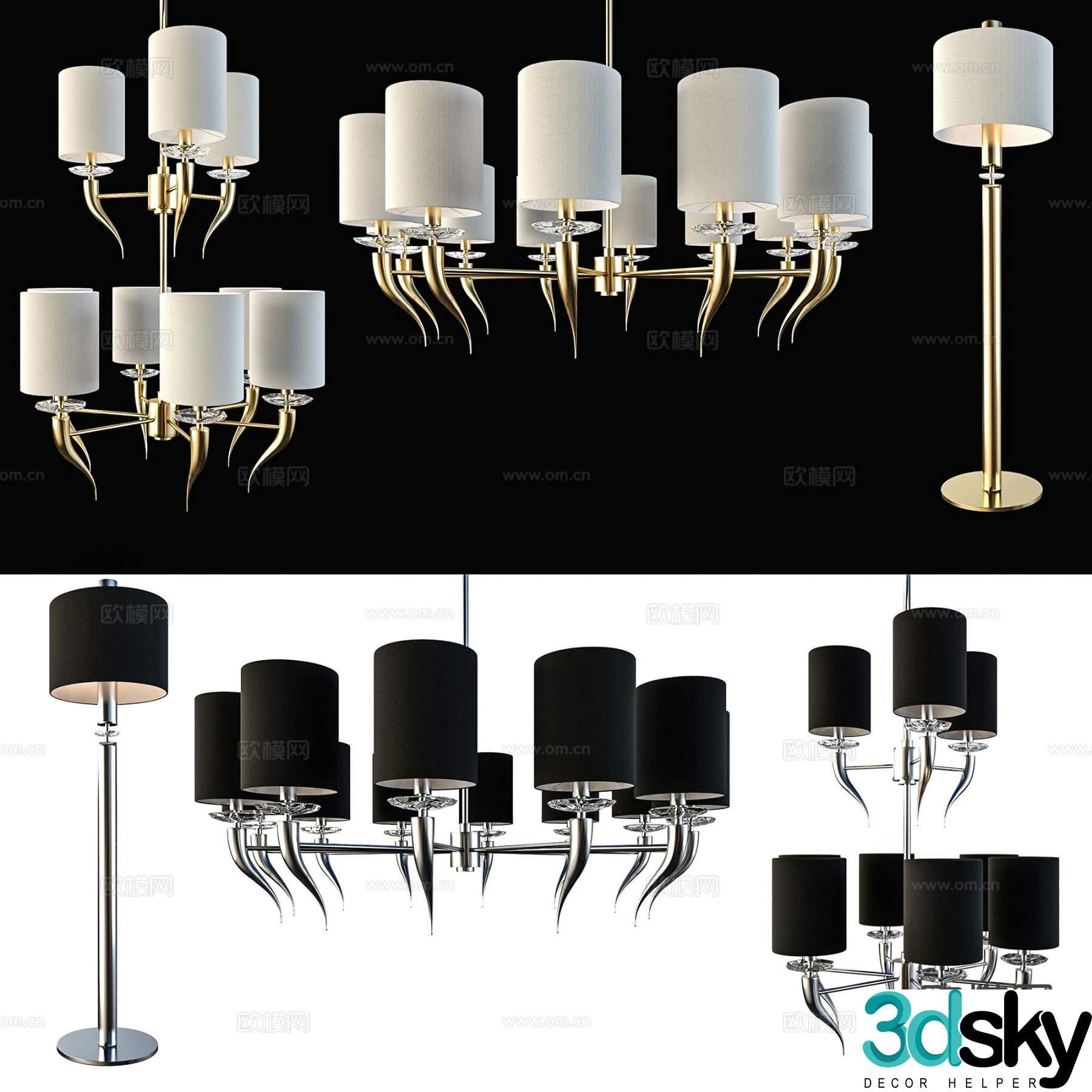 Light luxury chandelier multi-head chandelier 3D model