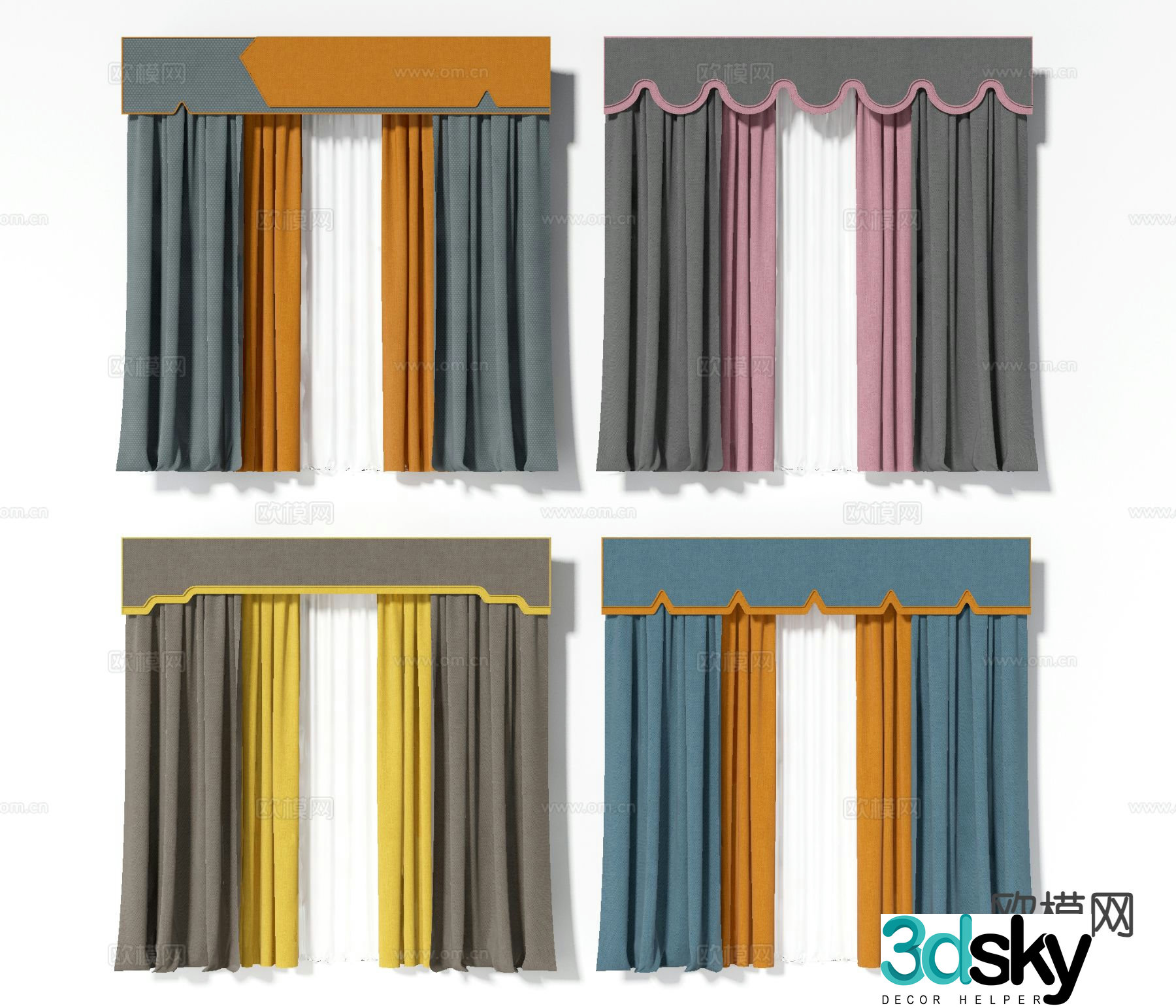 New Chinese style contrasting curtains screens curtains curtains 3D model