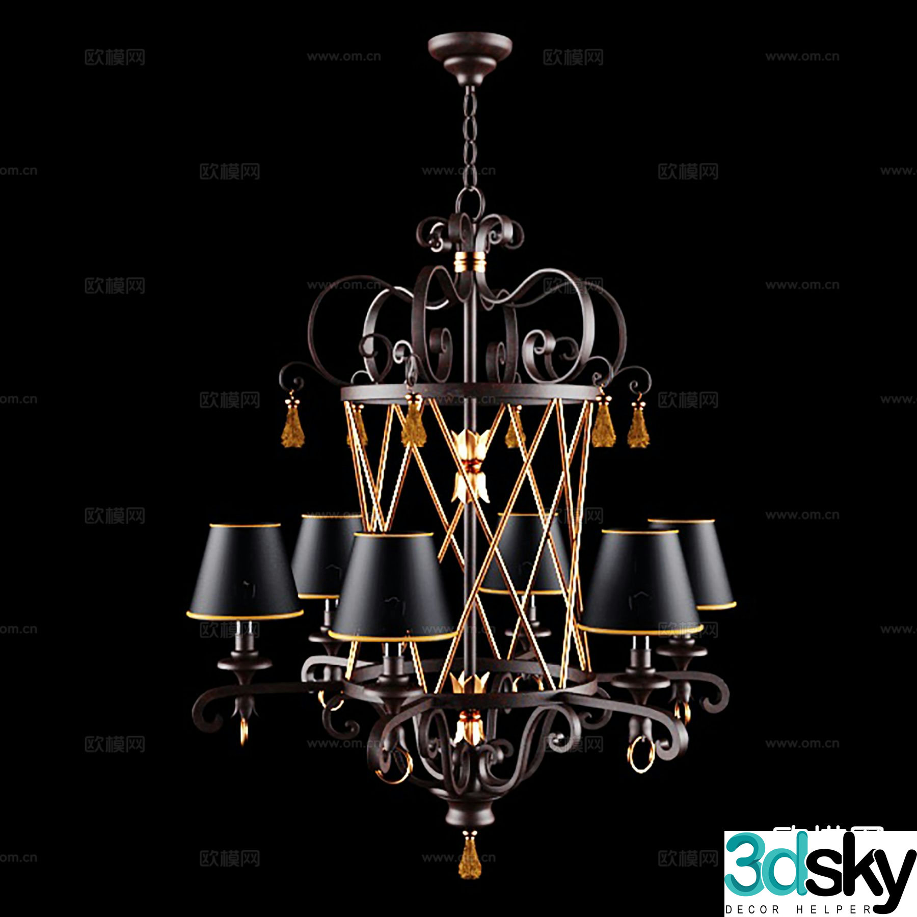 European style multi-head chandelier 3d model