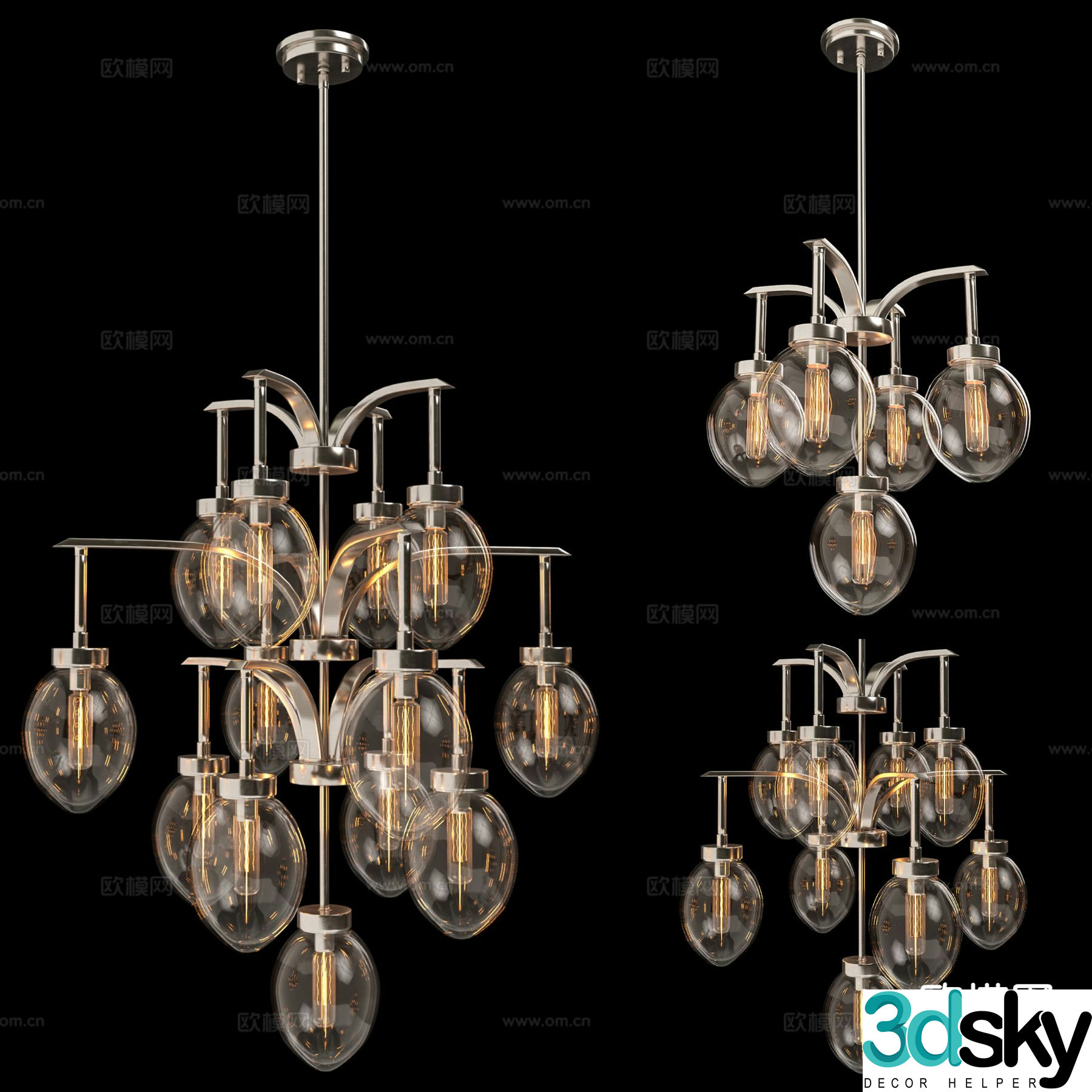 Industrial style chandelier glass chandelier 3d model