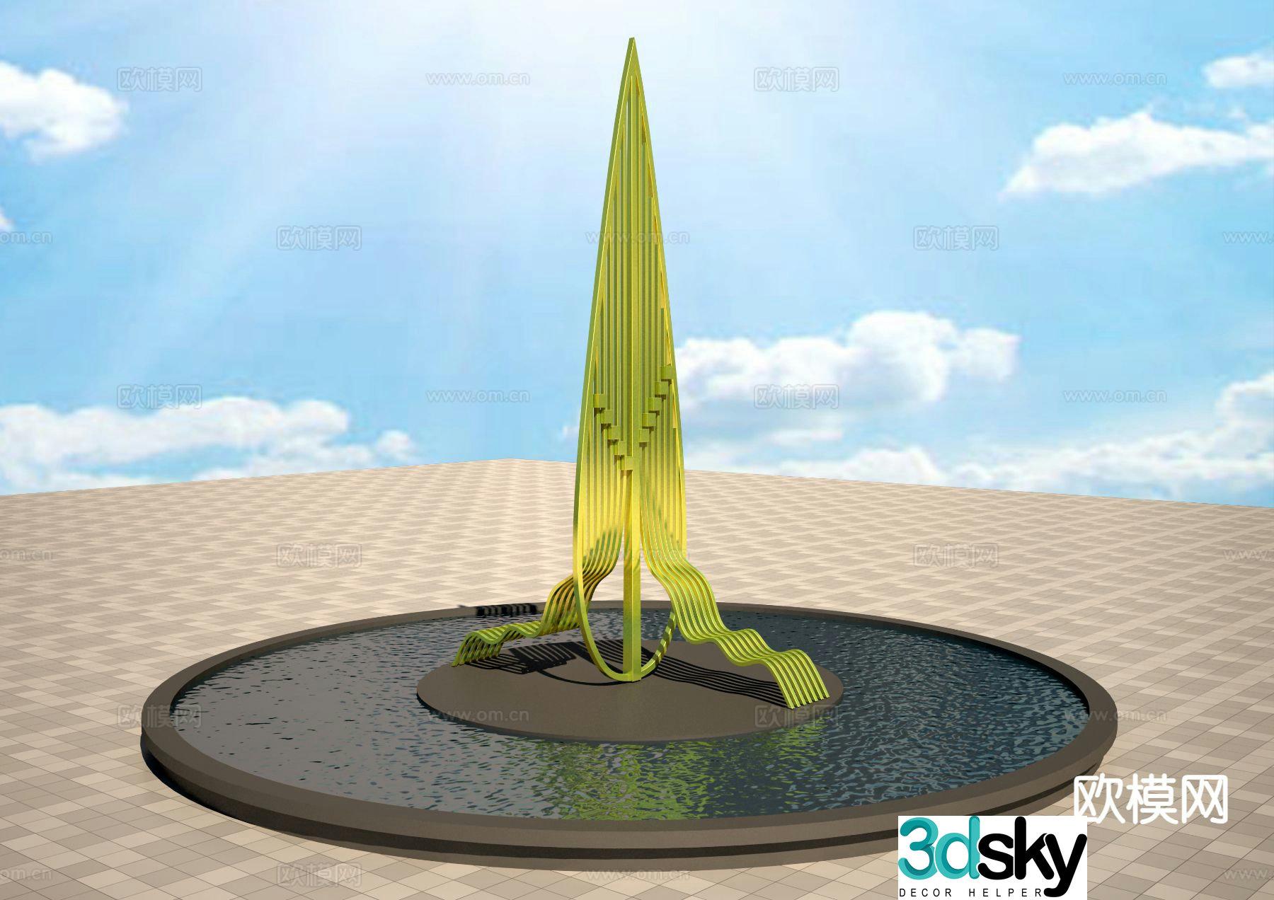 Abstract bamboo leaf sculpture 3d model