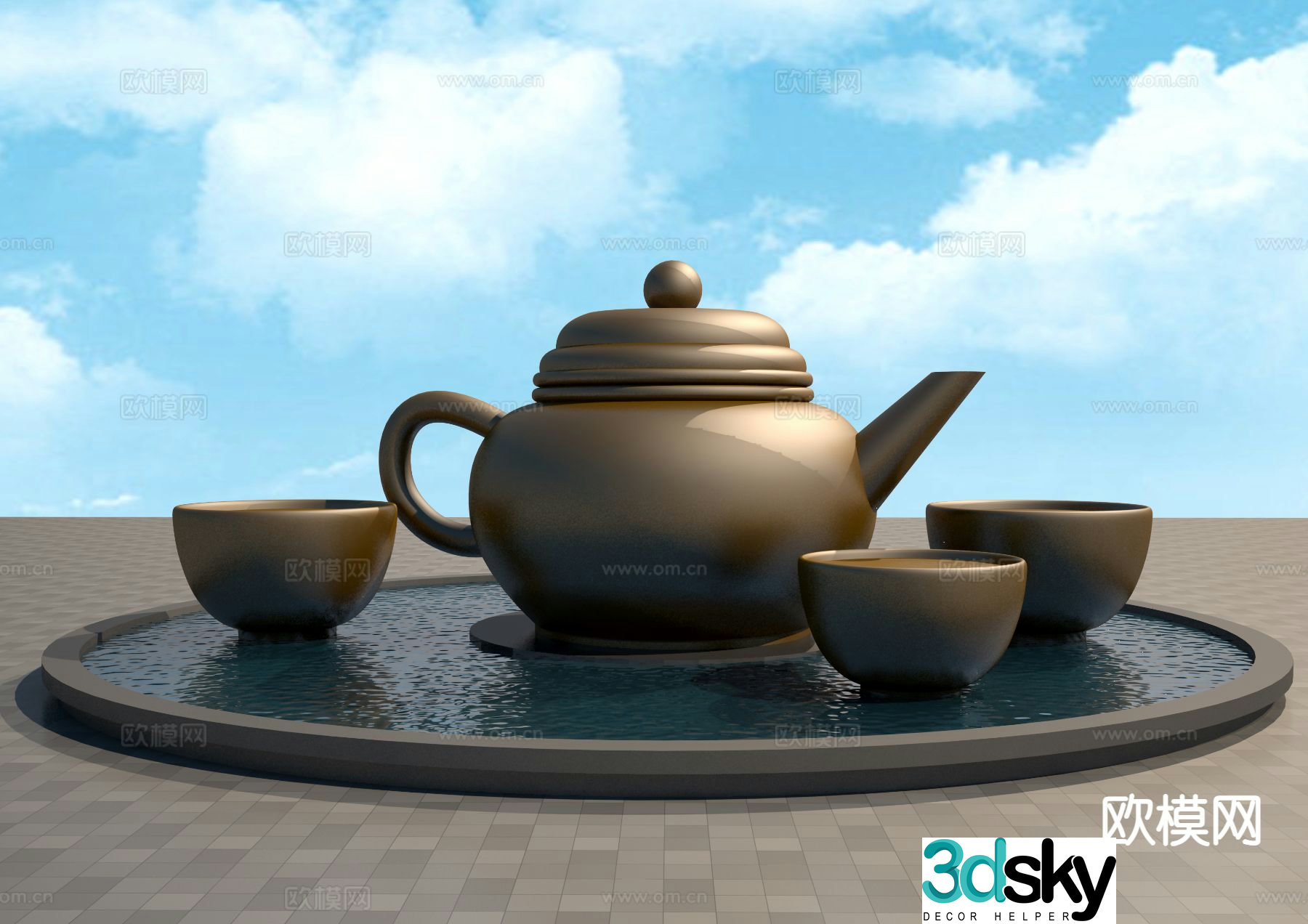Teapot sculpture tea tray sculpture landscape 3d model