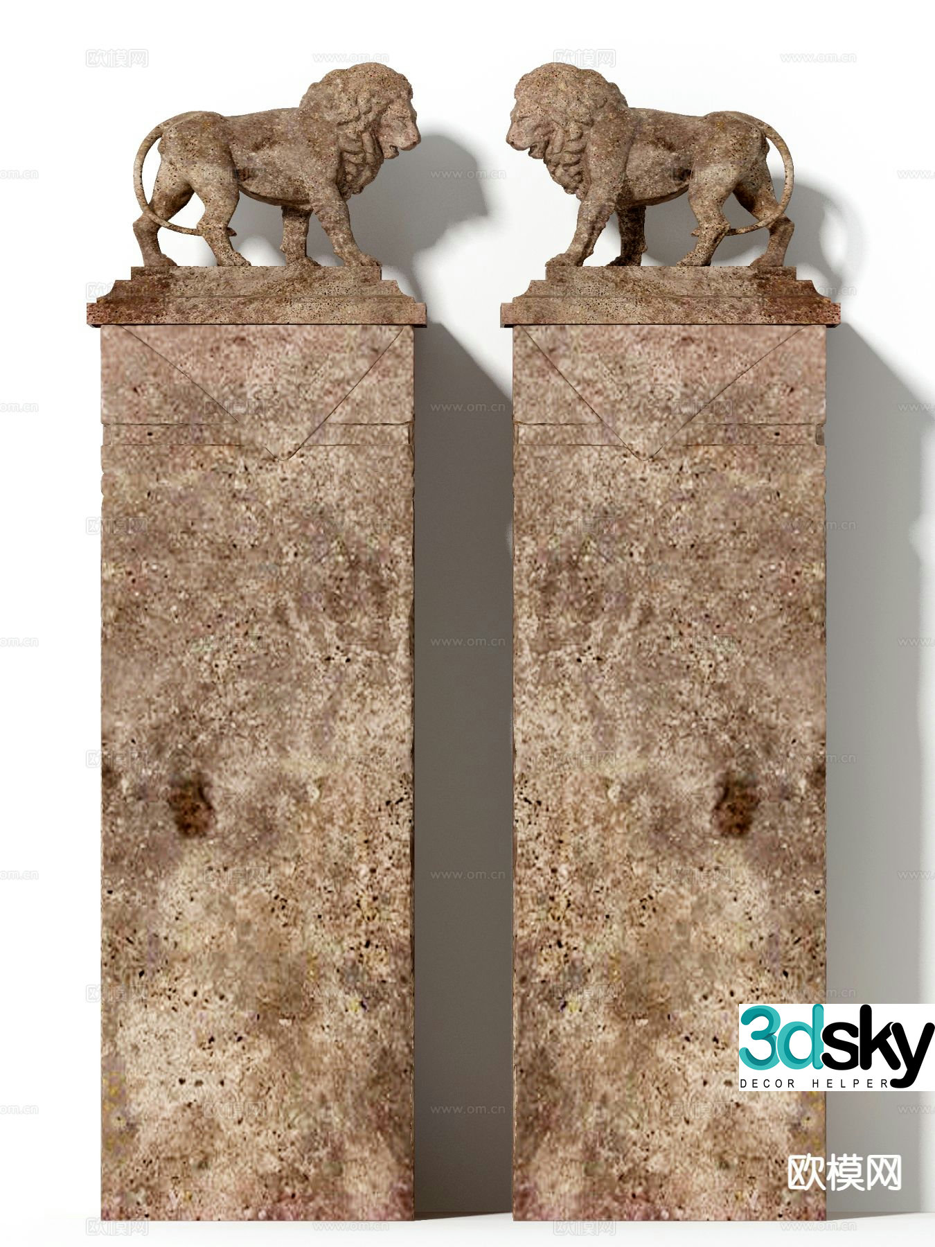 Chinese style stone lion sculpture 3d model