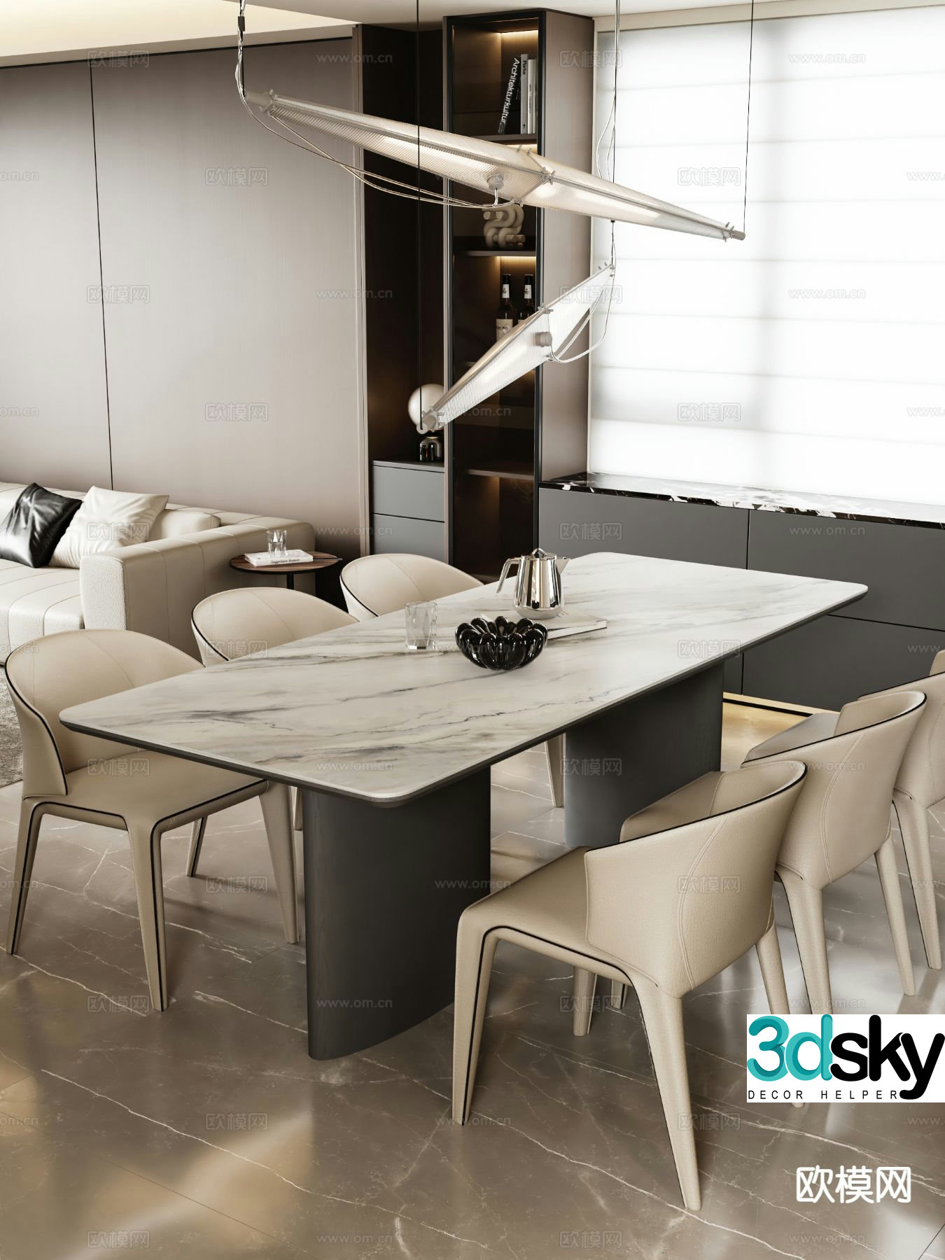 Light luxury dining table and chairs Marble dining table 3D model