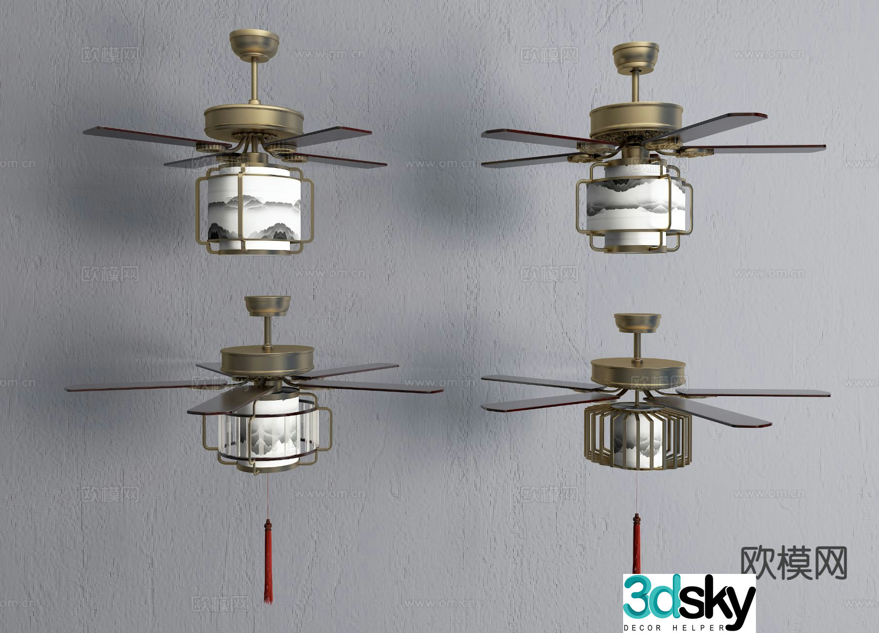 New Chinese style ceiling fan light fan light 3d model