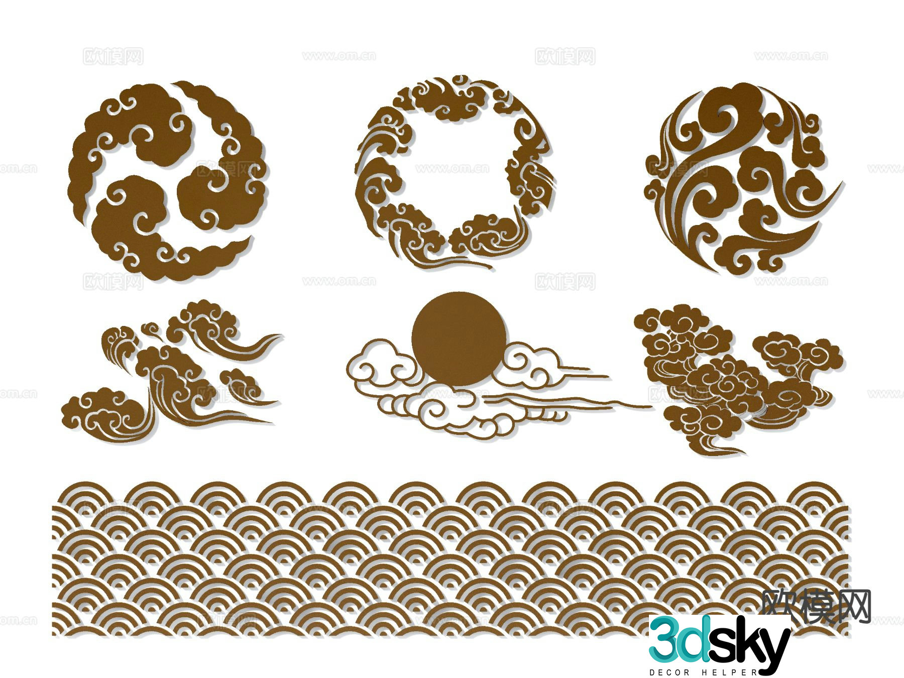 New Chinese style Xiangyun hanging decorations wave wall decorations wall stickers 3D model