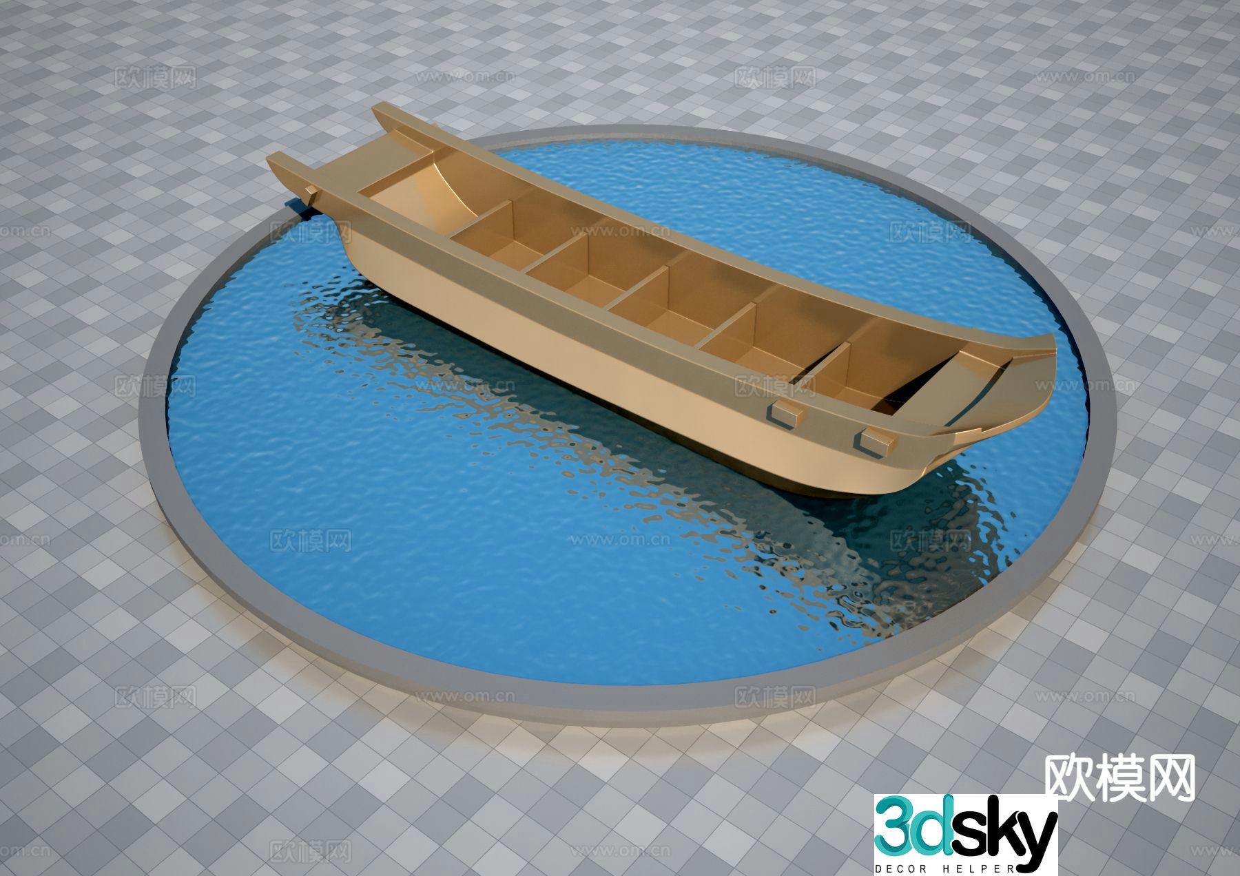 Small wooden boat sculpture landscape sculpture 3d model