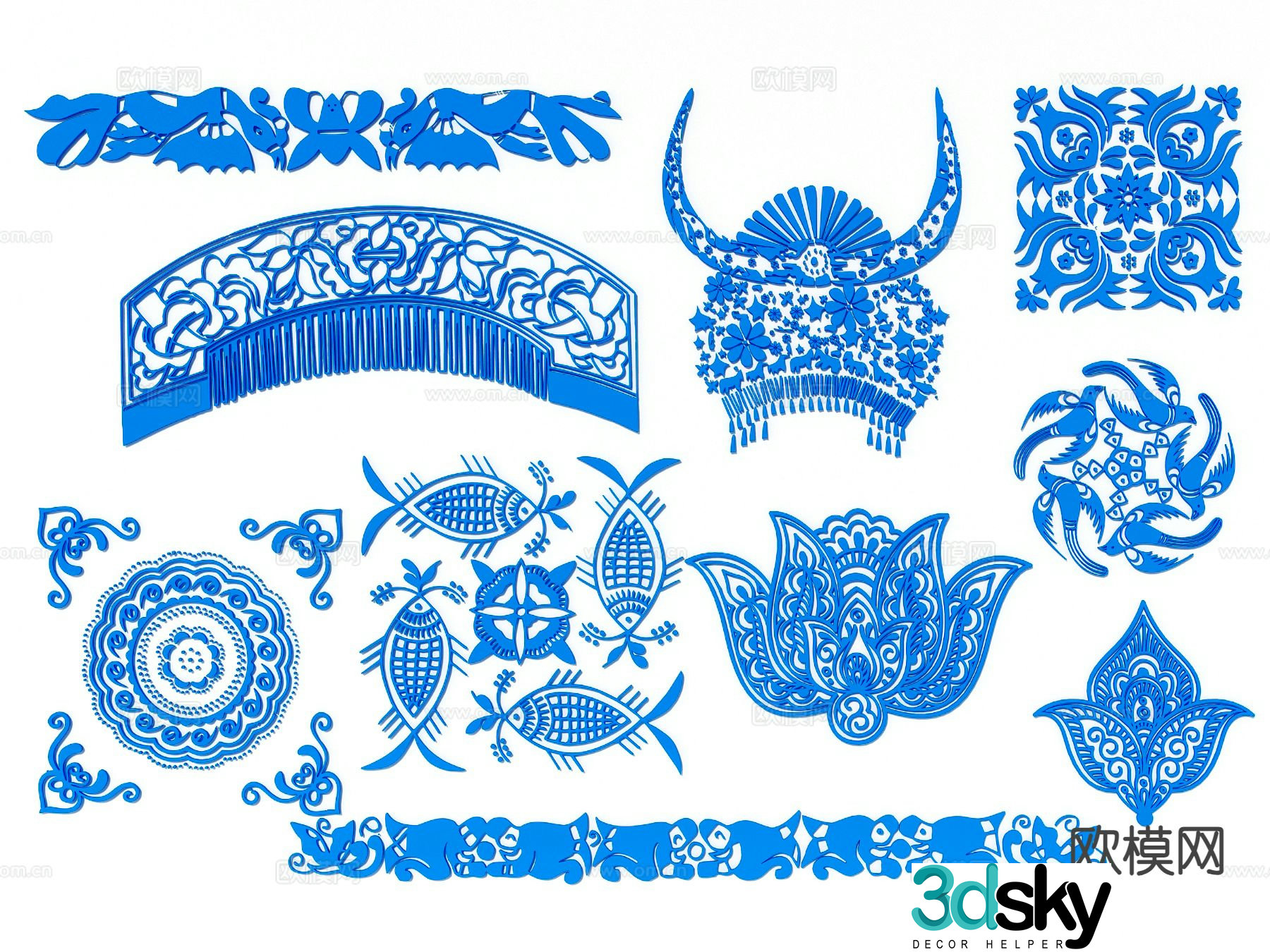 Miao elements icon silhouette wall decoration pendant 3d model