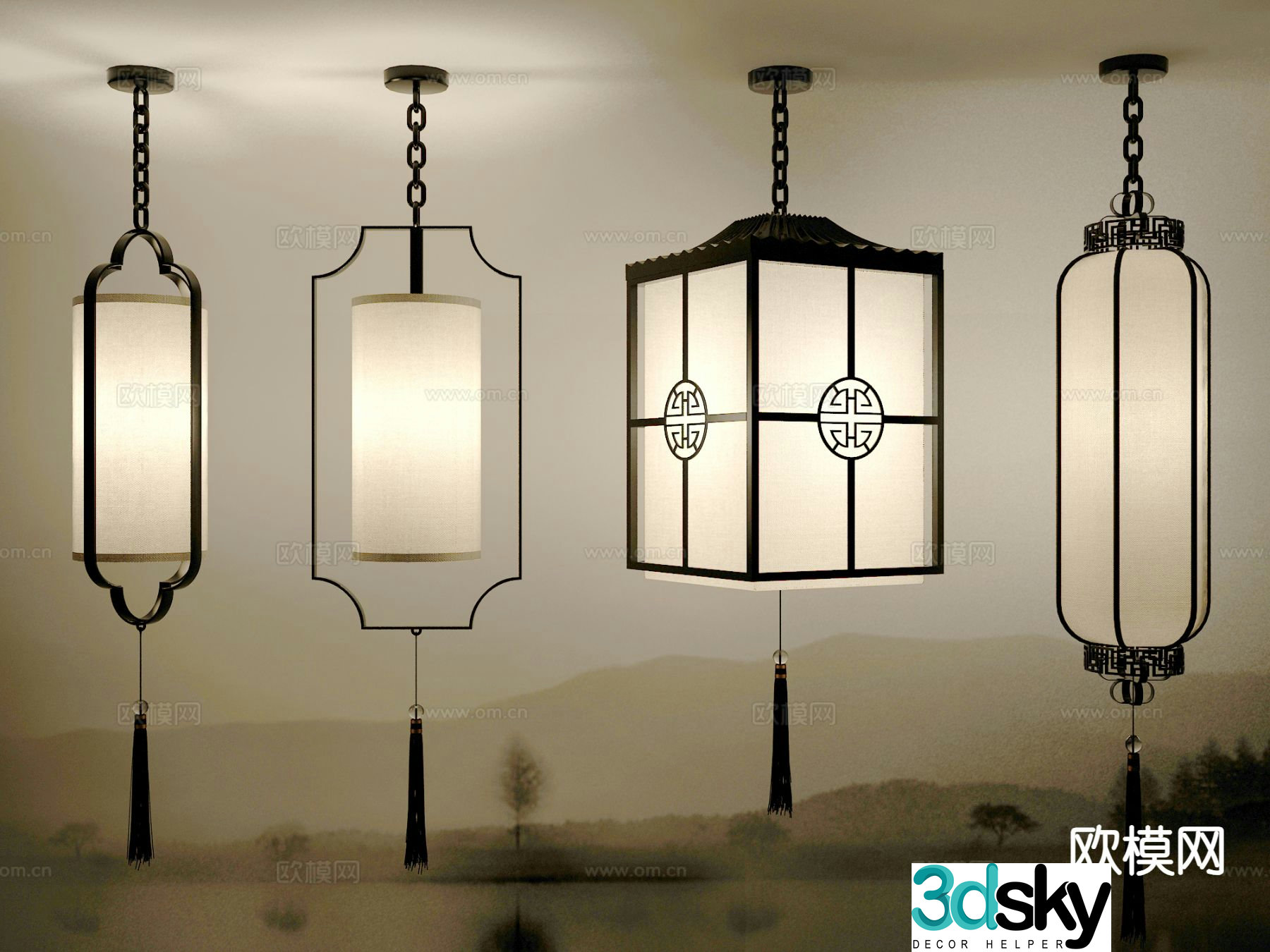 New Chinese style chandelier Zen chandelier 3d model