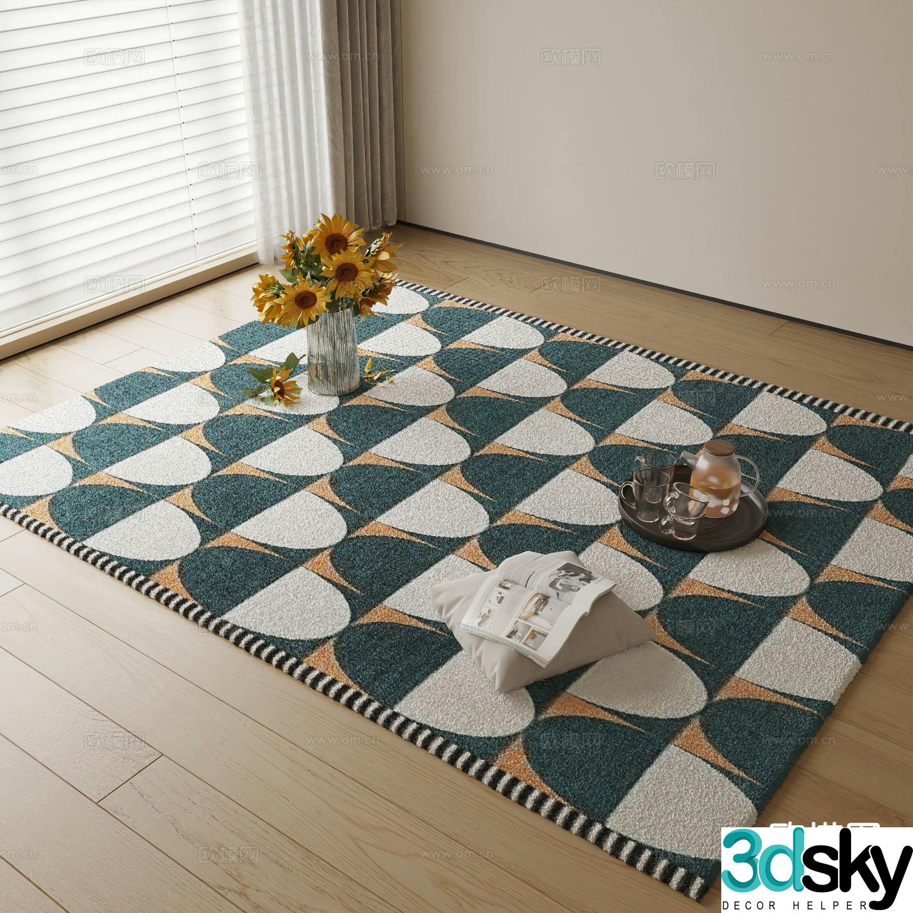 Modern carpet square rug 3d model