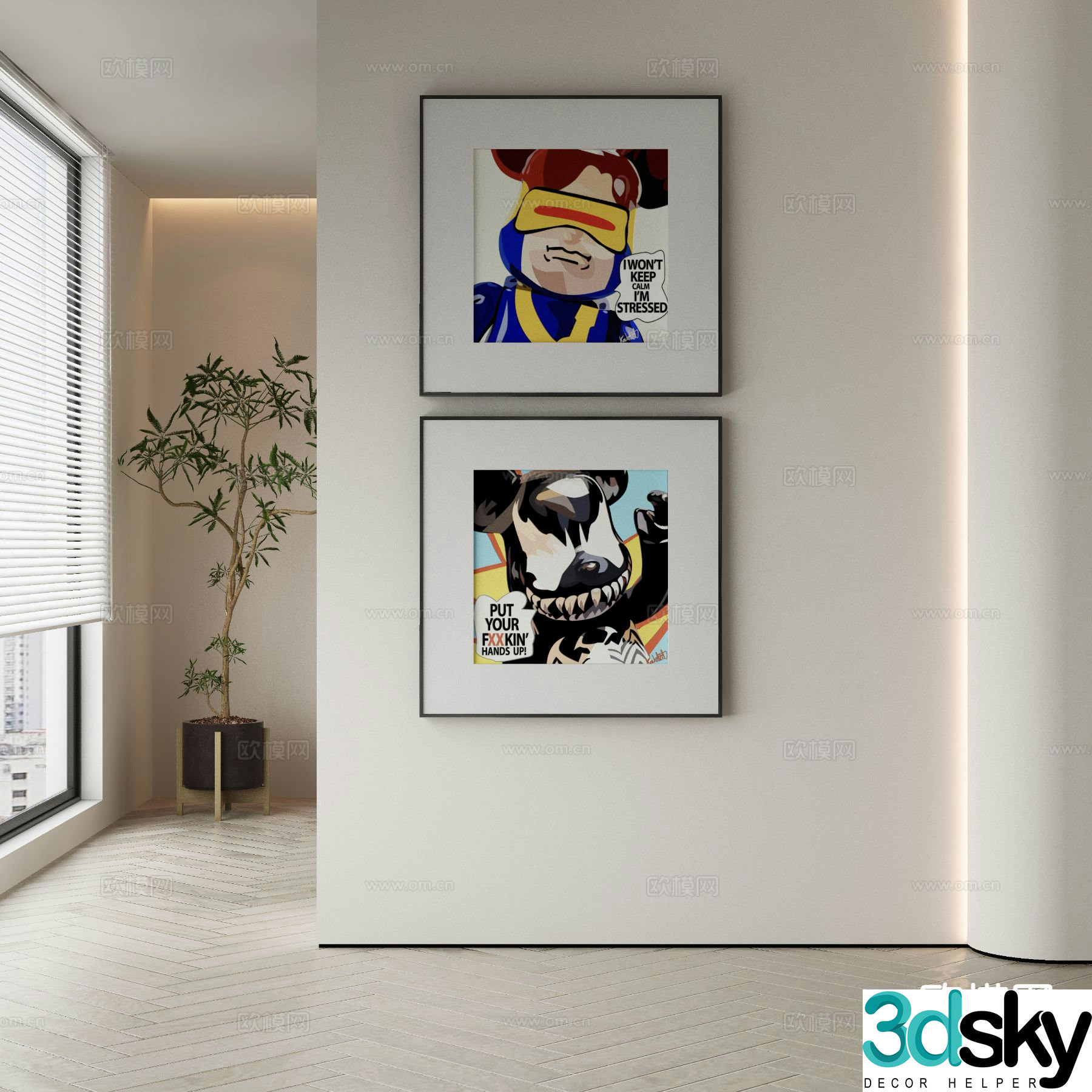 Modern cartoon art painting decorative painting 3d model