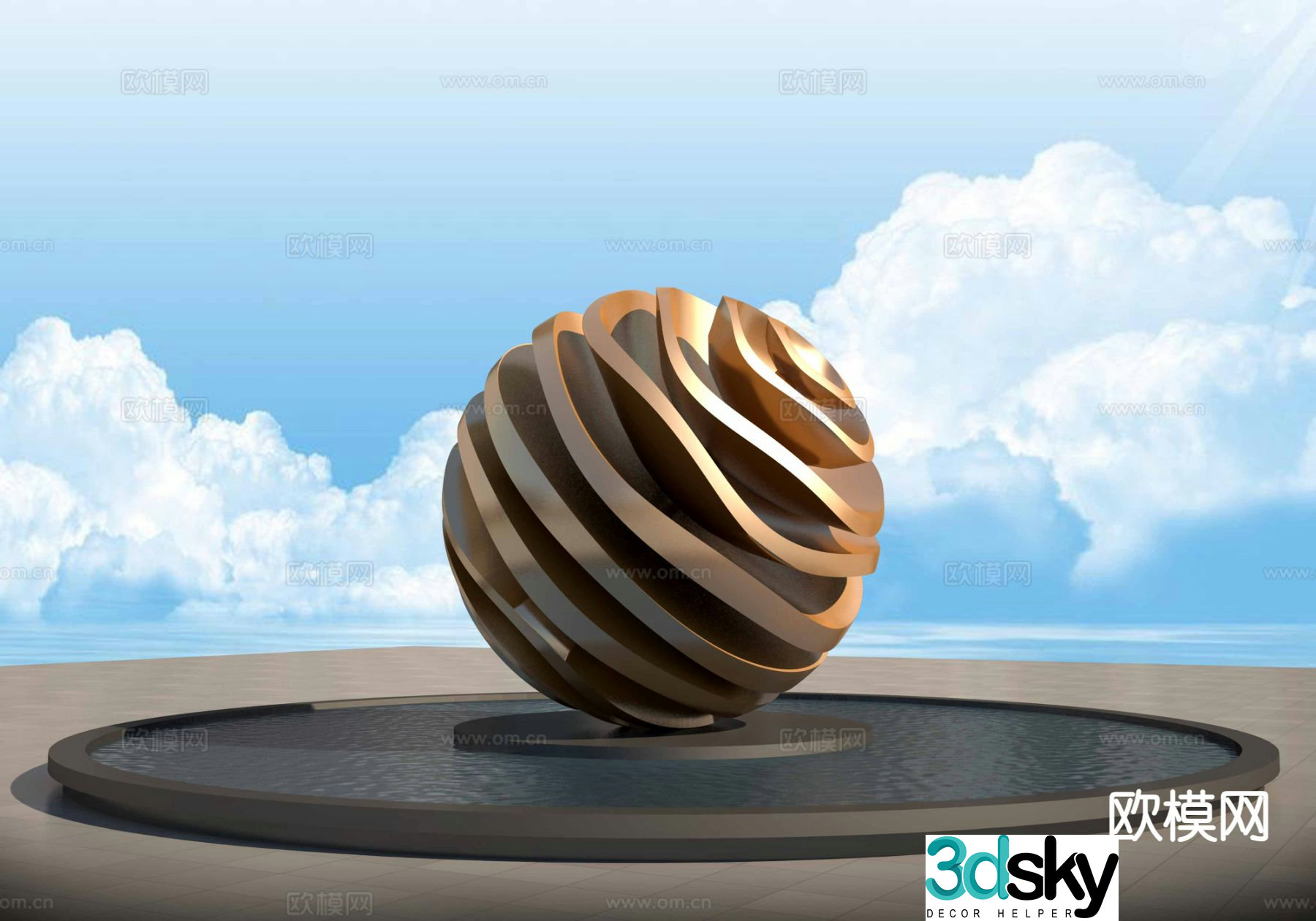 Wave Pattern Feng Shui Ball Sculpture Landscape Sculpture 3D Model