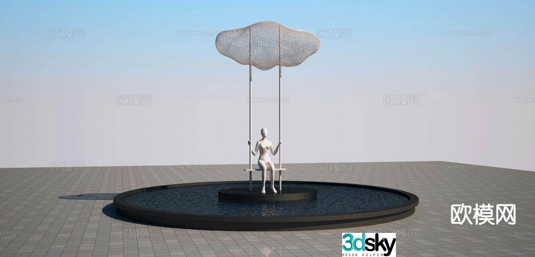 Swing Figure Sculpture Woven Cloud Sculpture 3D Model