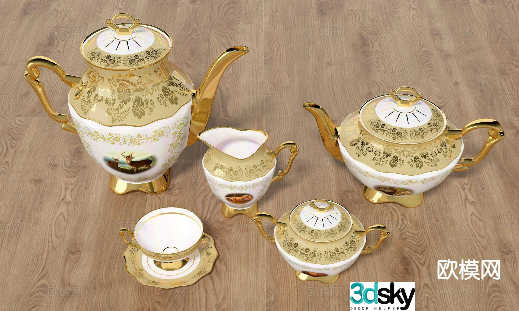 European tea set teacup teapot 3d model