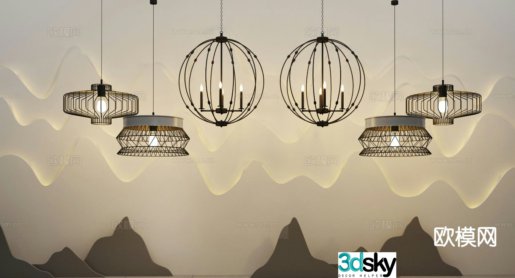 New Chinese style chandelier wrought iron chandelier 3d model