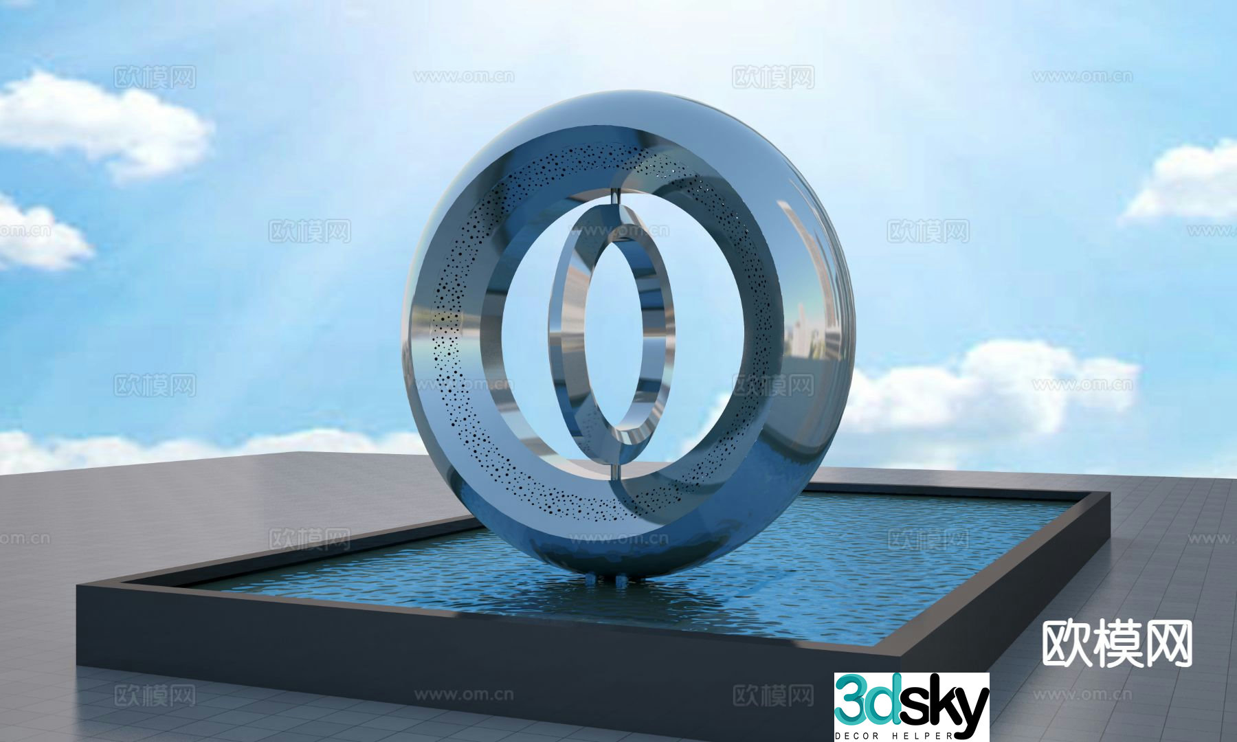 Rotating moon sculpture landscape sculpture 3d model