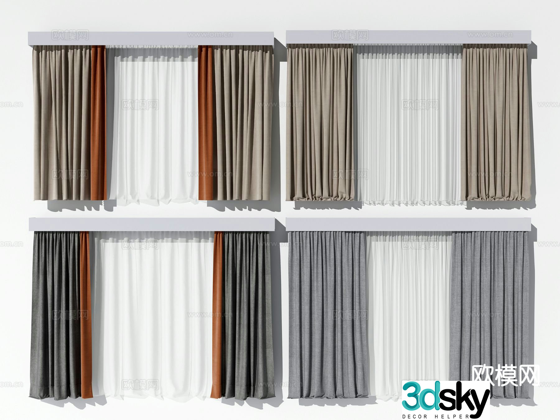 Contrast color curtains screens curtains 3D model