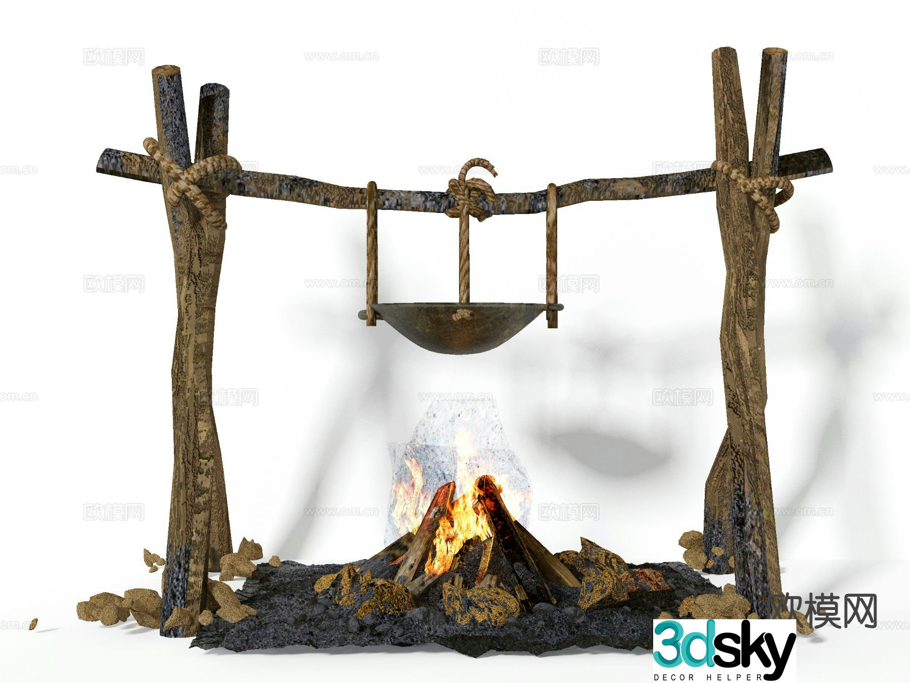 Wild log fire campfire 3d model