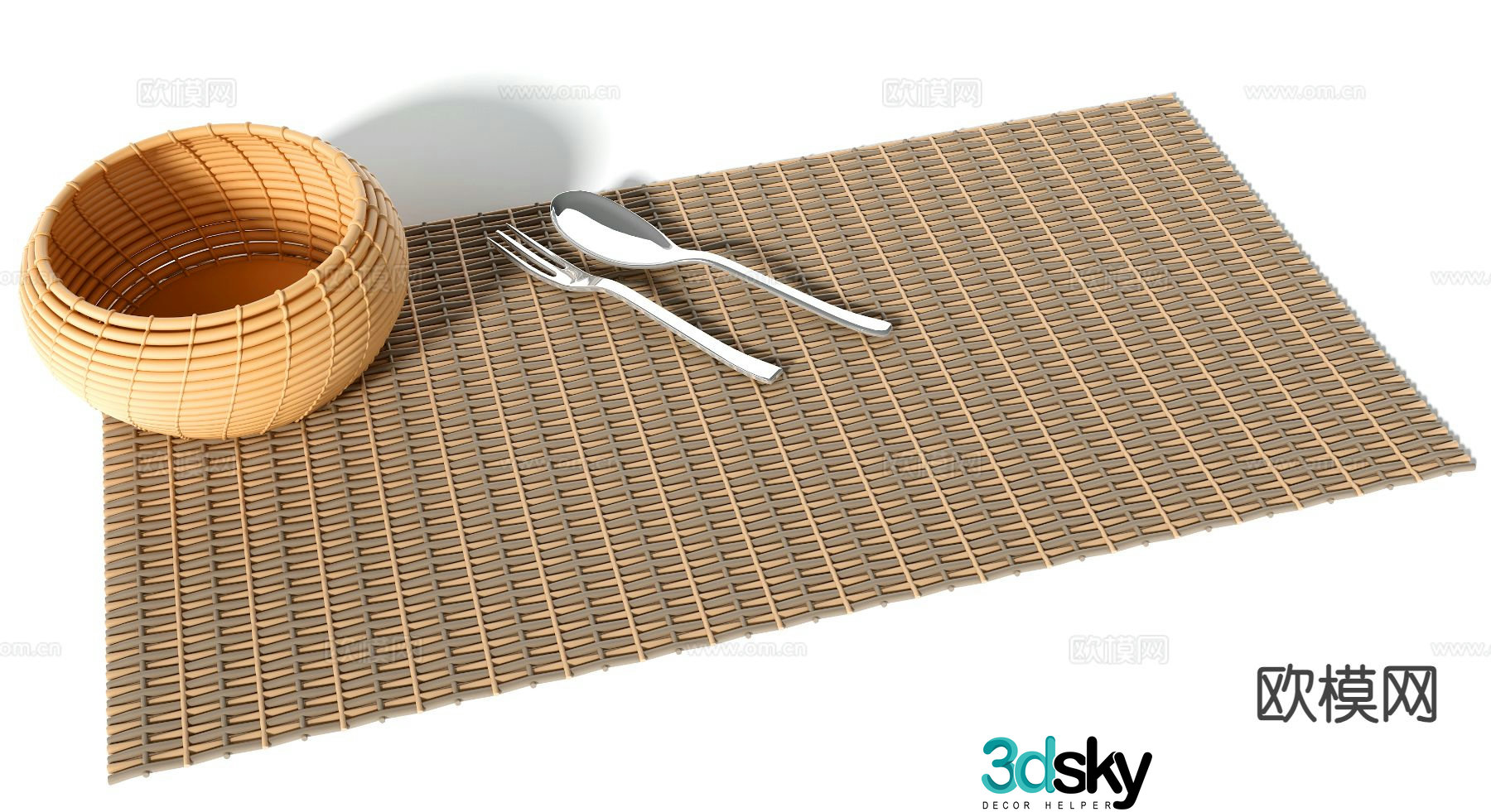 New Chinese style rattan basket storage basket 3D model