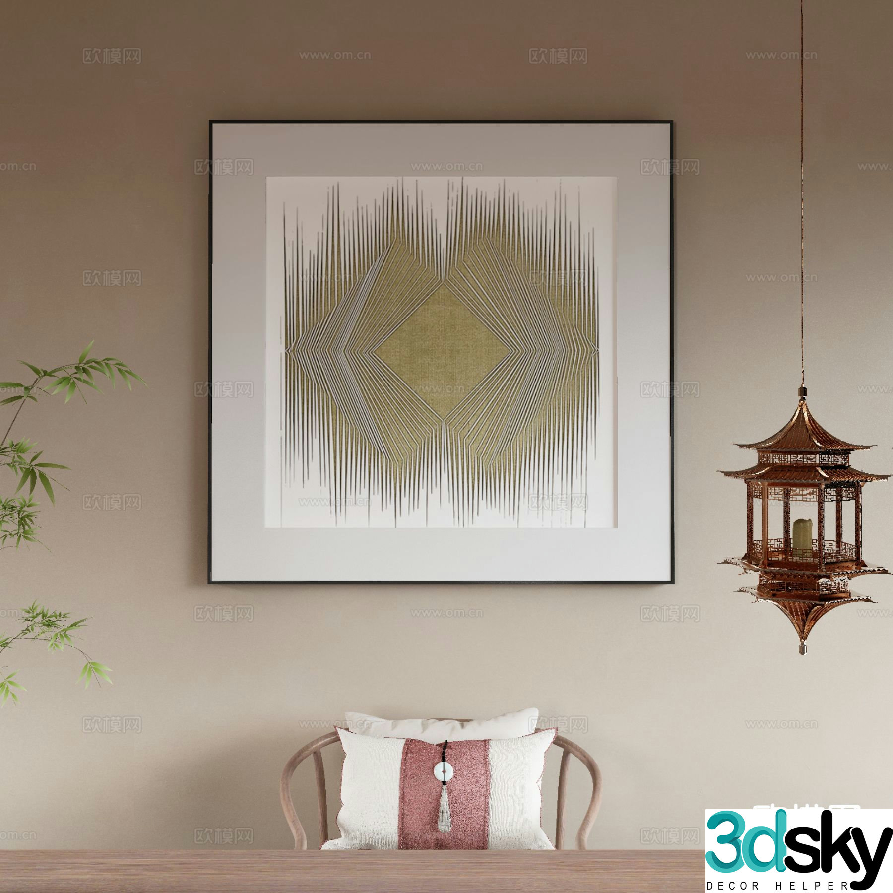 New Chinese style art painting texture painting decorative painting 3D model
