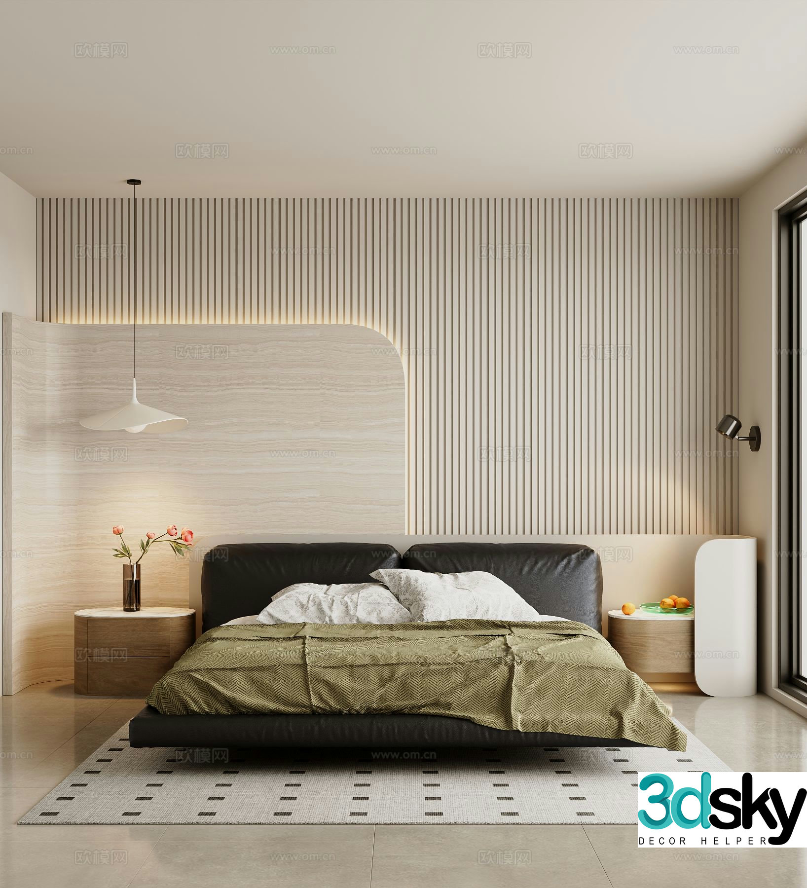Modern double bed suspended bed 3d model