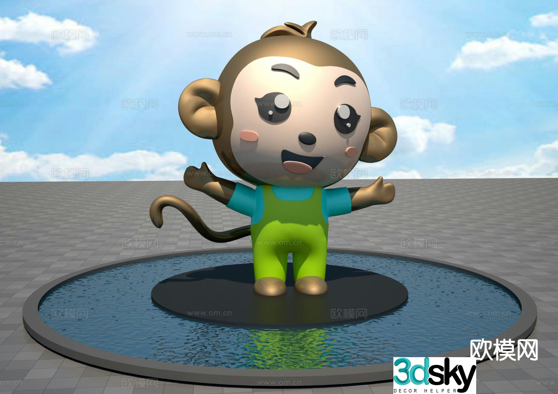 Cartoon monkey landscape sculpture 3d model