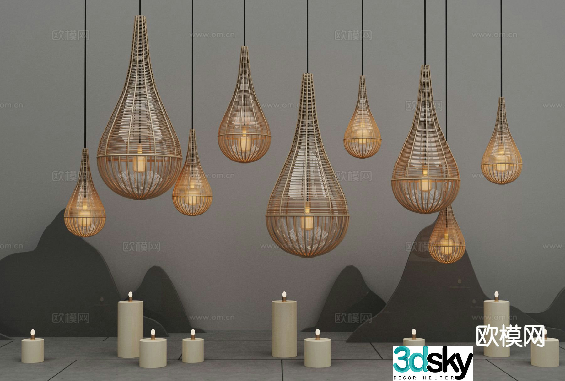 New Chinese style chandelier water drop chandelier 3d model
