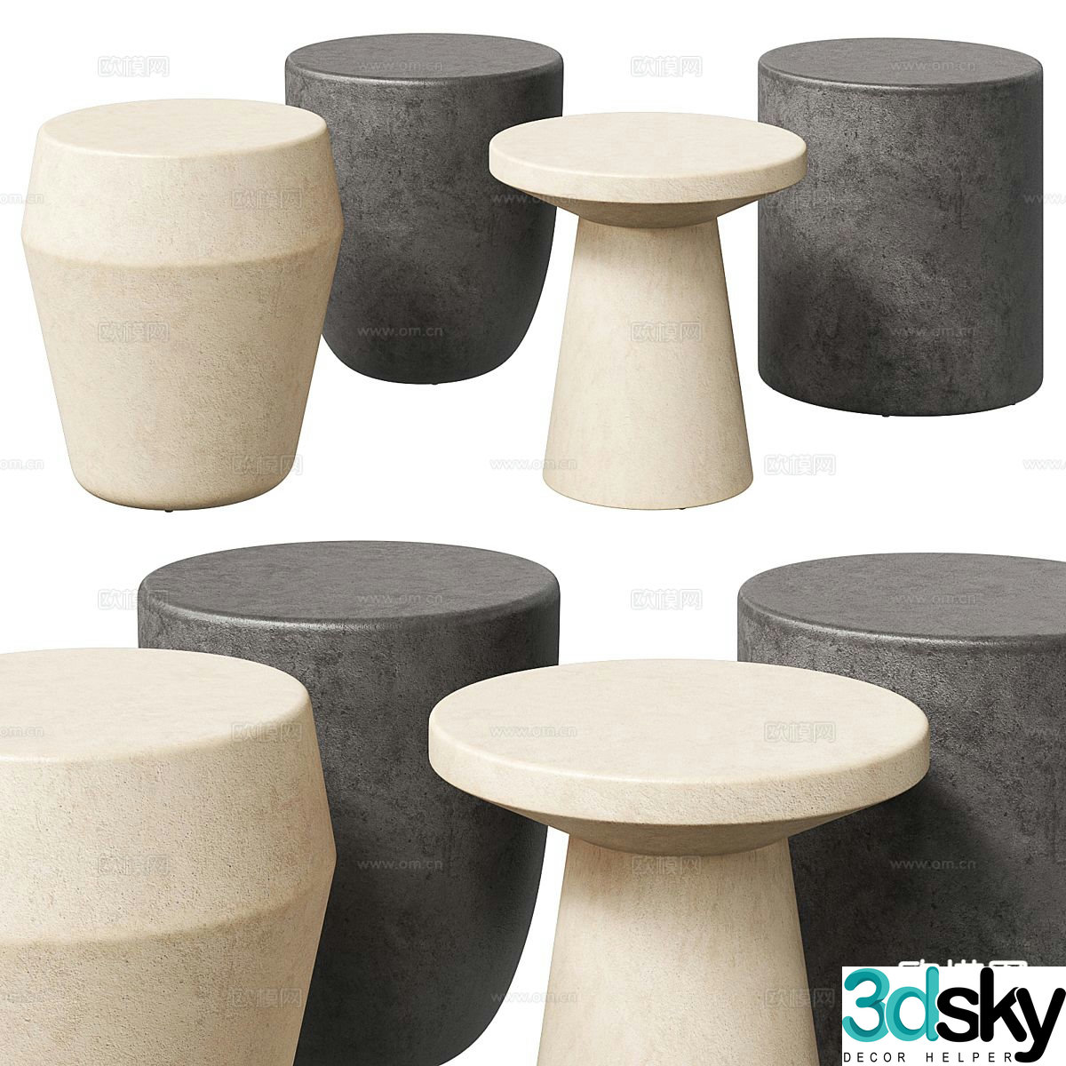 Wabi-sabi circle table corner table side table 3D model