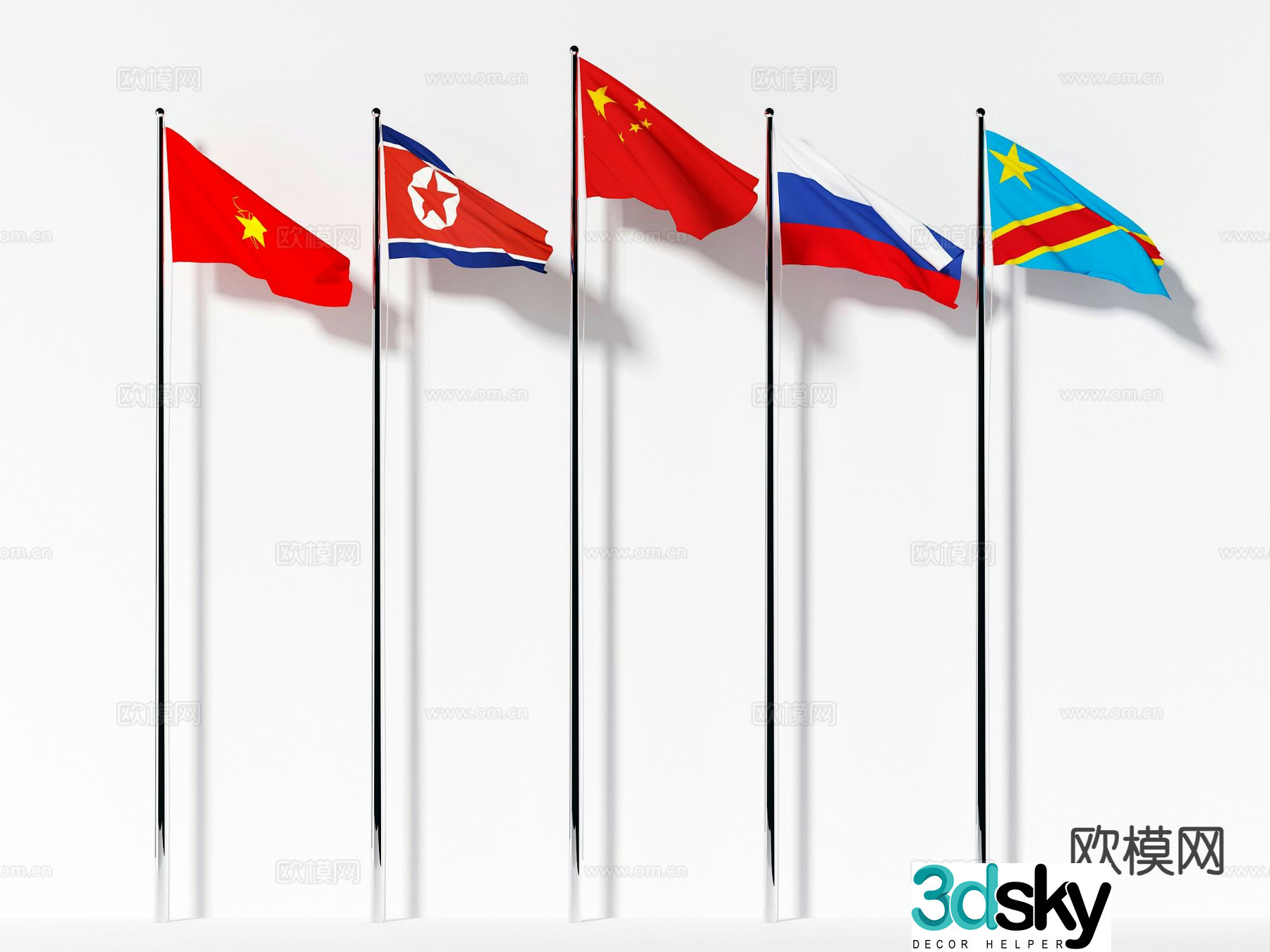 flag flagpole world flags 3d model