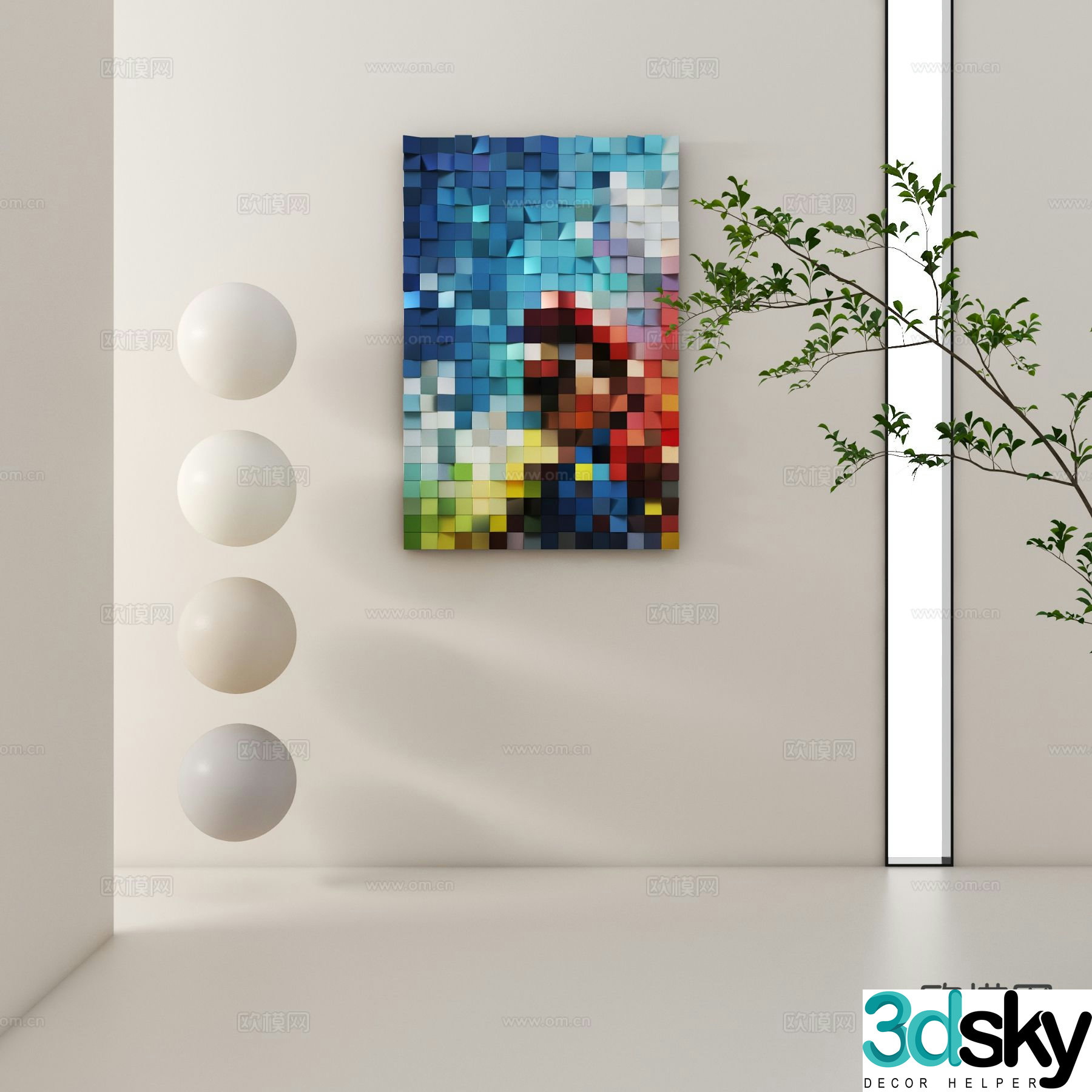 Mosaic hanging painting three-dimensional painting decorative painting 3D model