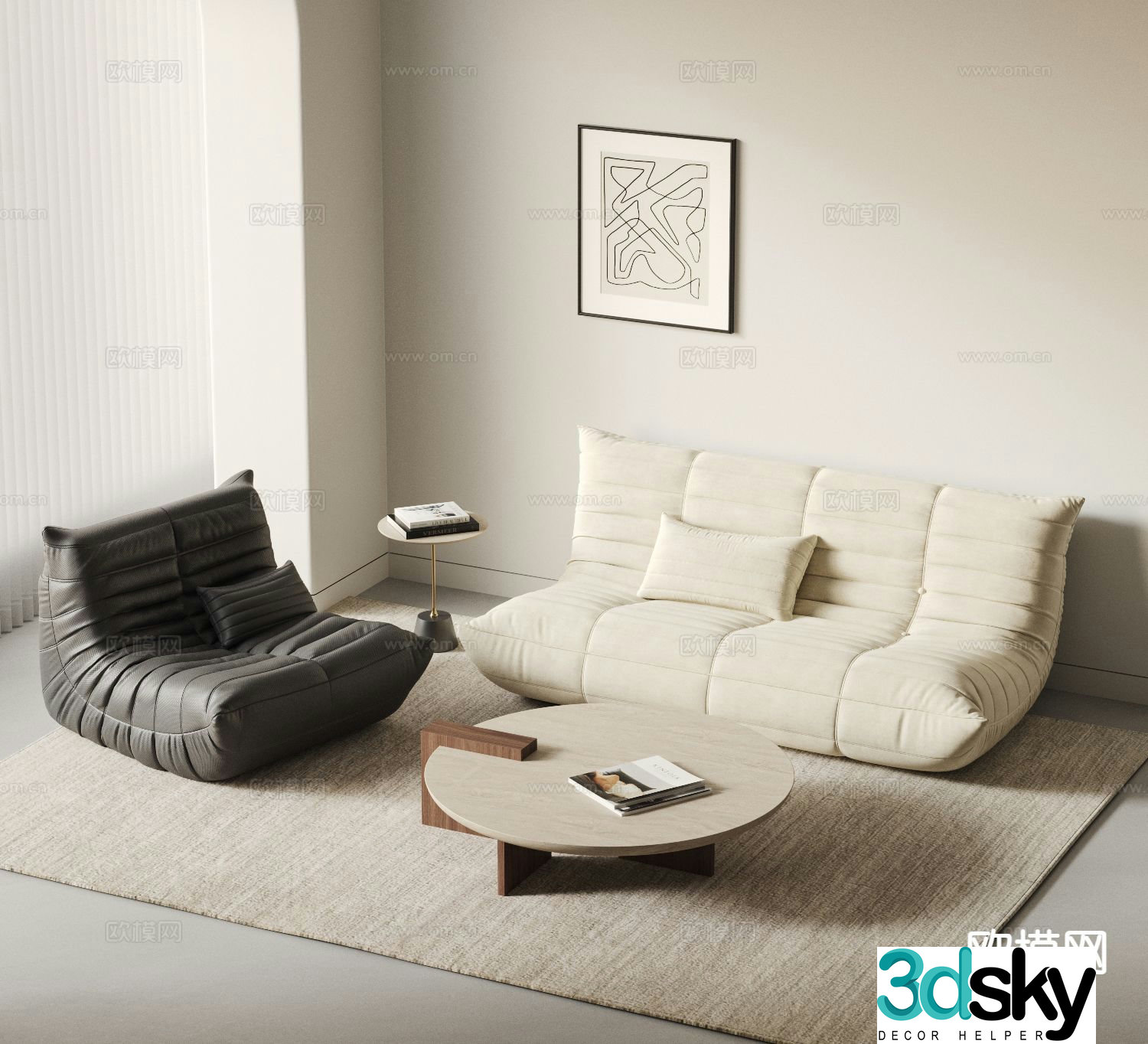 Cream style modular sofa 3d model