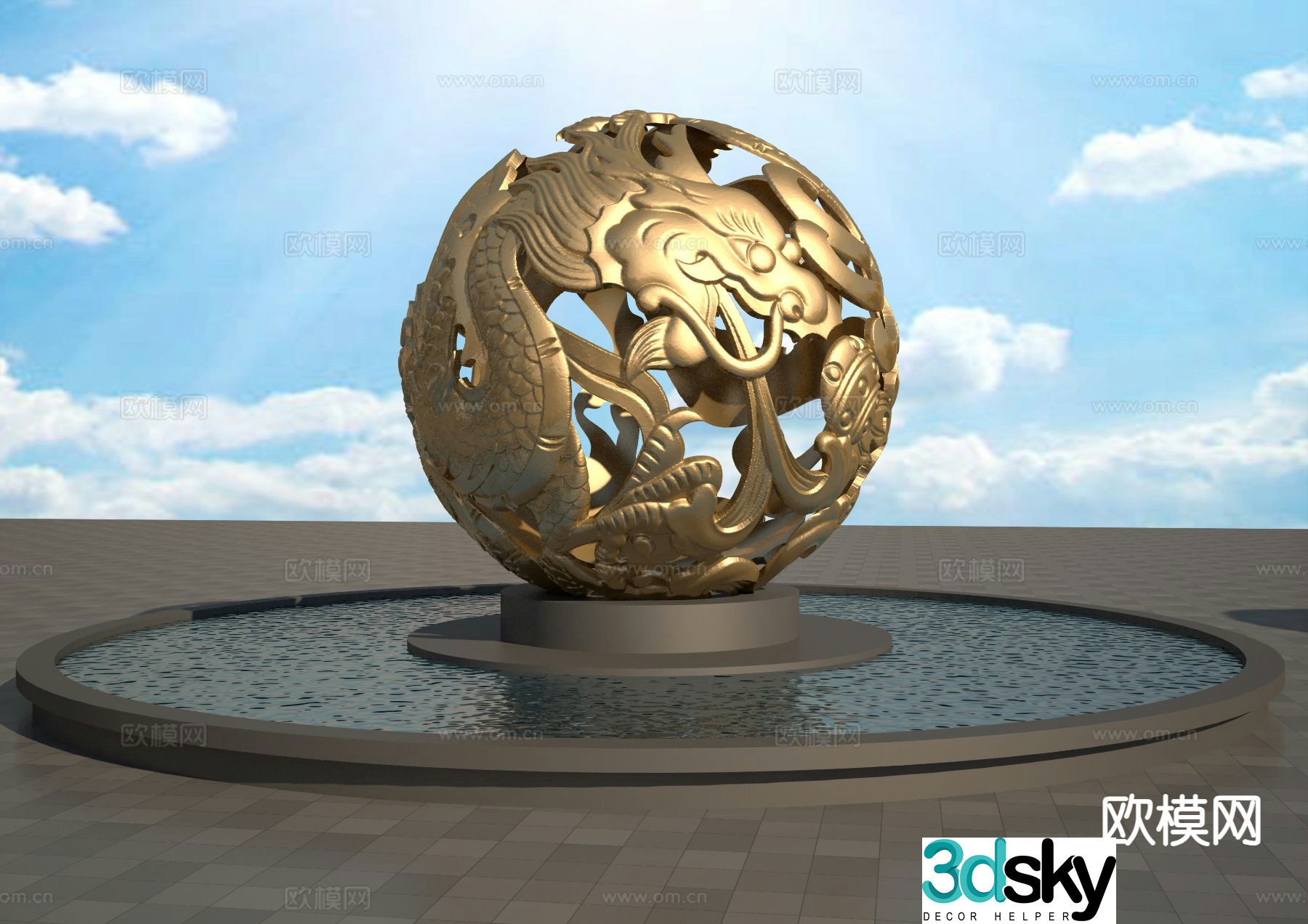 Hollow Sculpture Feng Shui Ball Sculpture 3D Model
