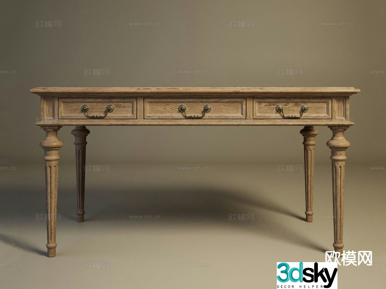 American desk study table computer desk 3d model