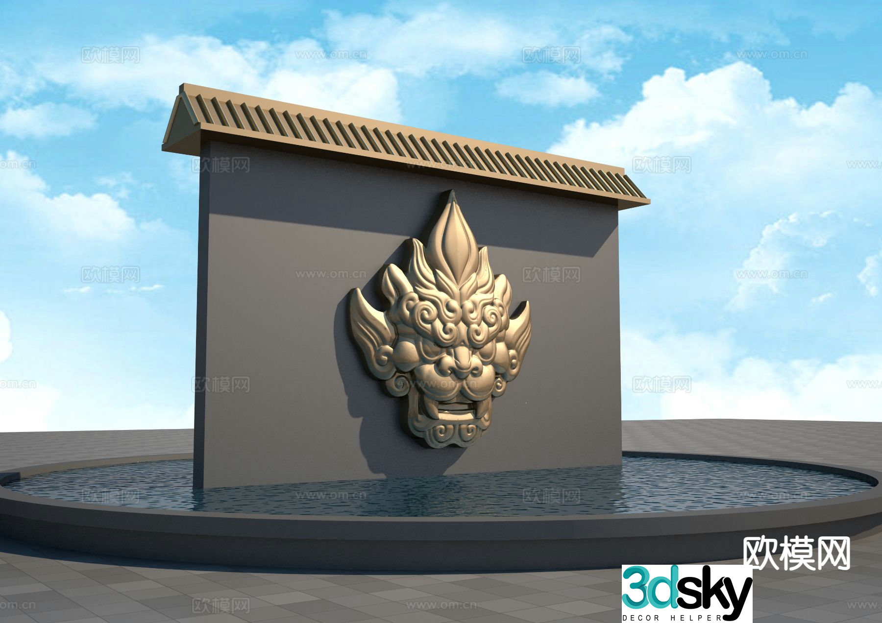 New Chinese style landscape wall animal pattern relief landscape wall 3D model