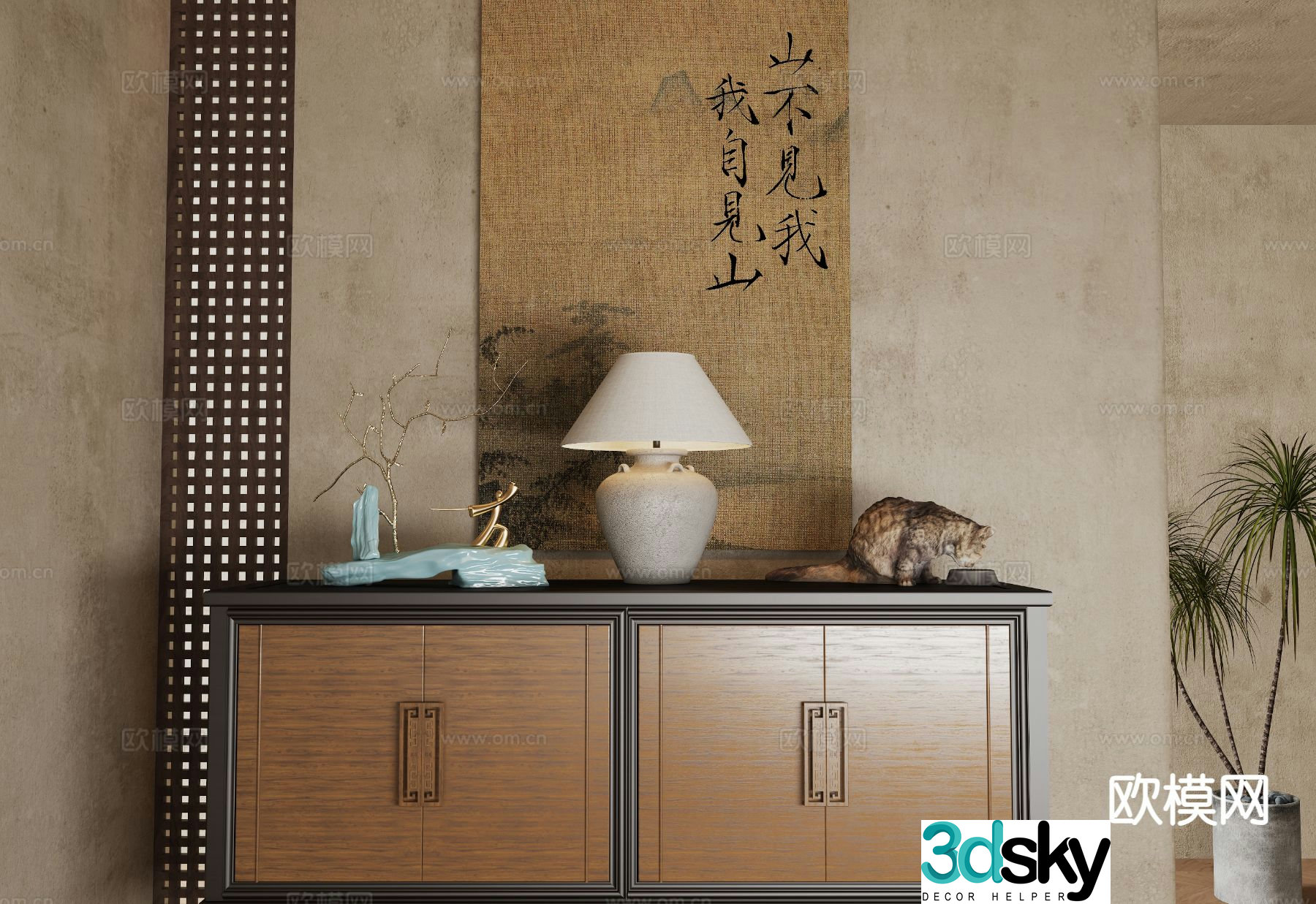 New Chinese style entrance cabinet side cabinet 3D model