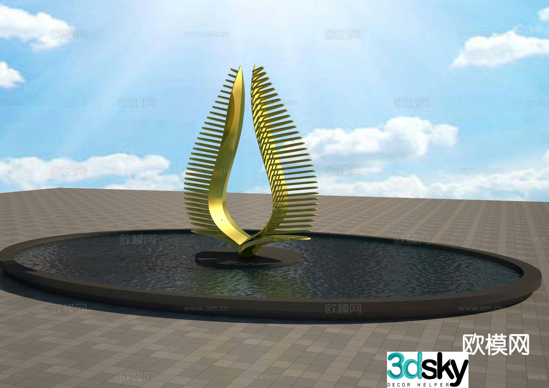 Abstract phoenix landscape sculpture 3d model
