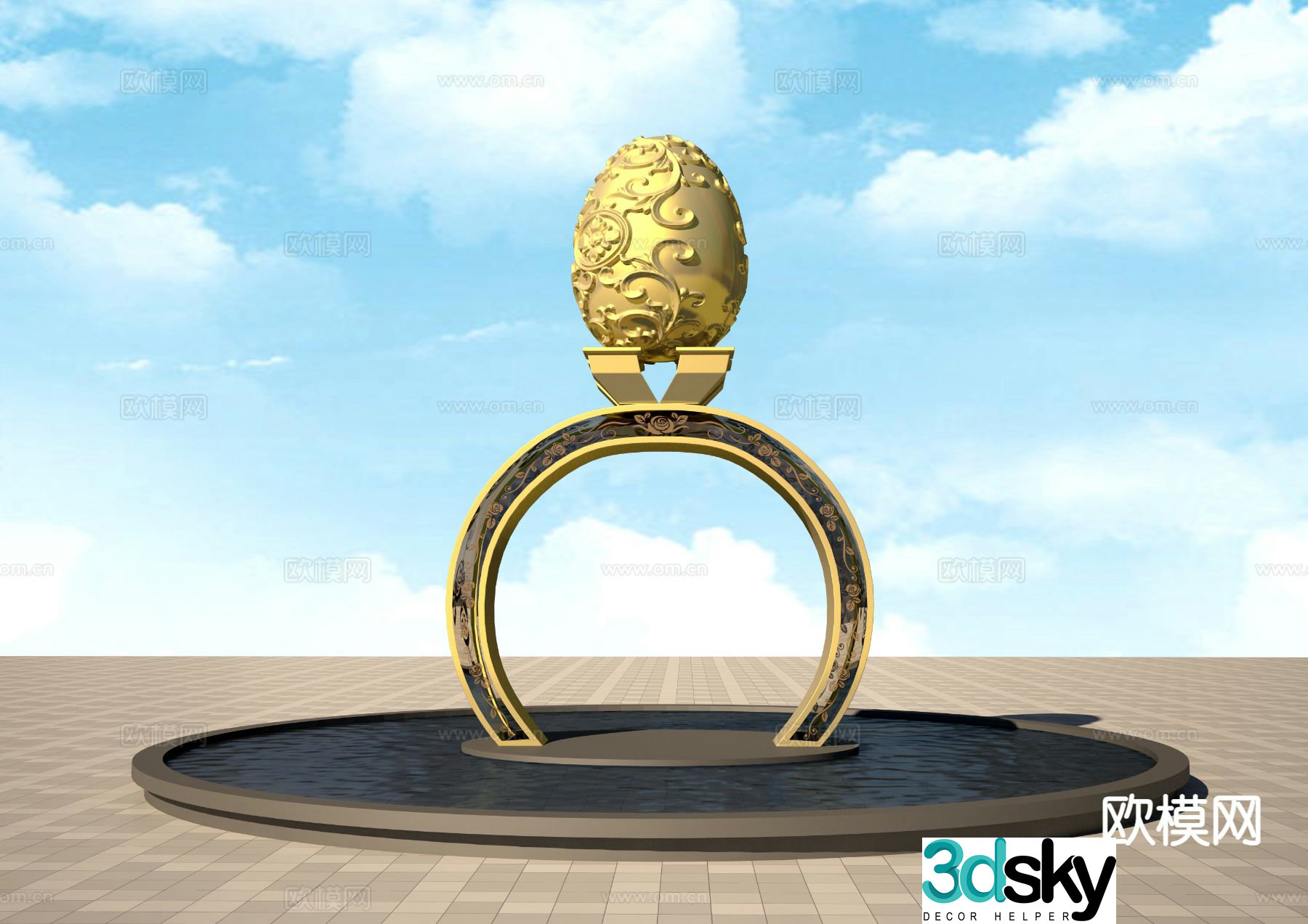 Pigeon egg sculpture ring sculpture 3d model