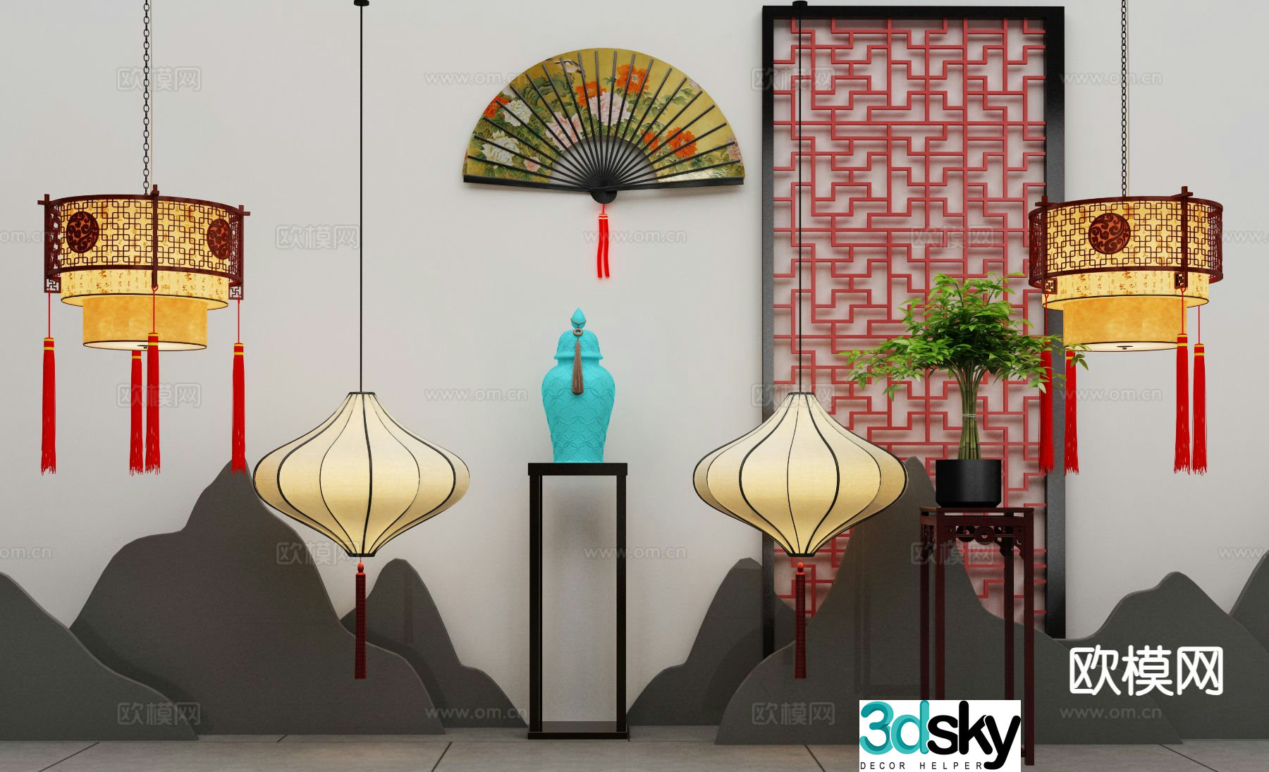New Chinese style chandelier antique lamp palace lantern 3D model