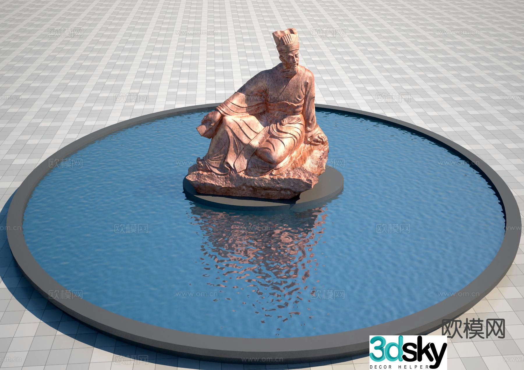 Zhuge Liang sculpture landscape sculpture 3D model