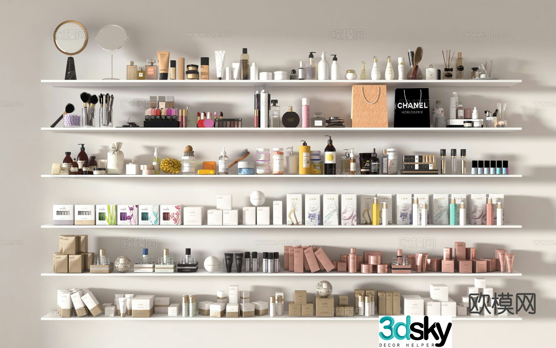 Modern cosmetics skin care products perfume lipstick 3d model