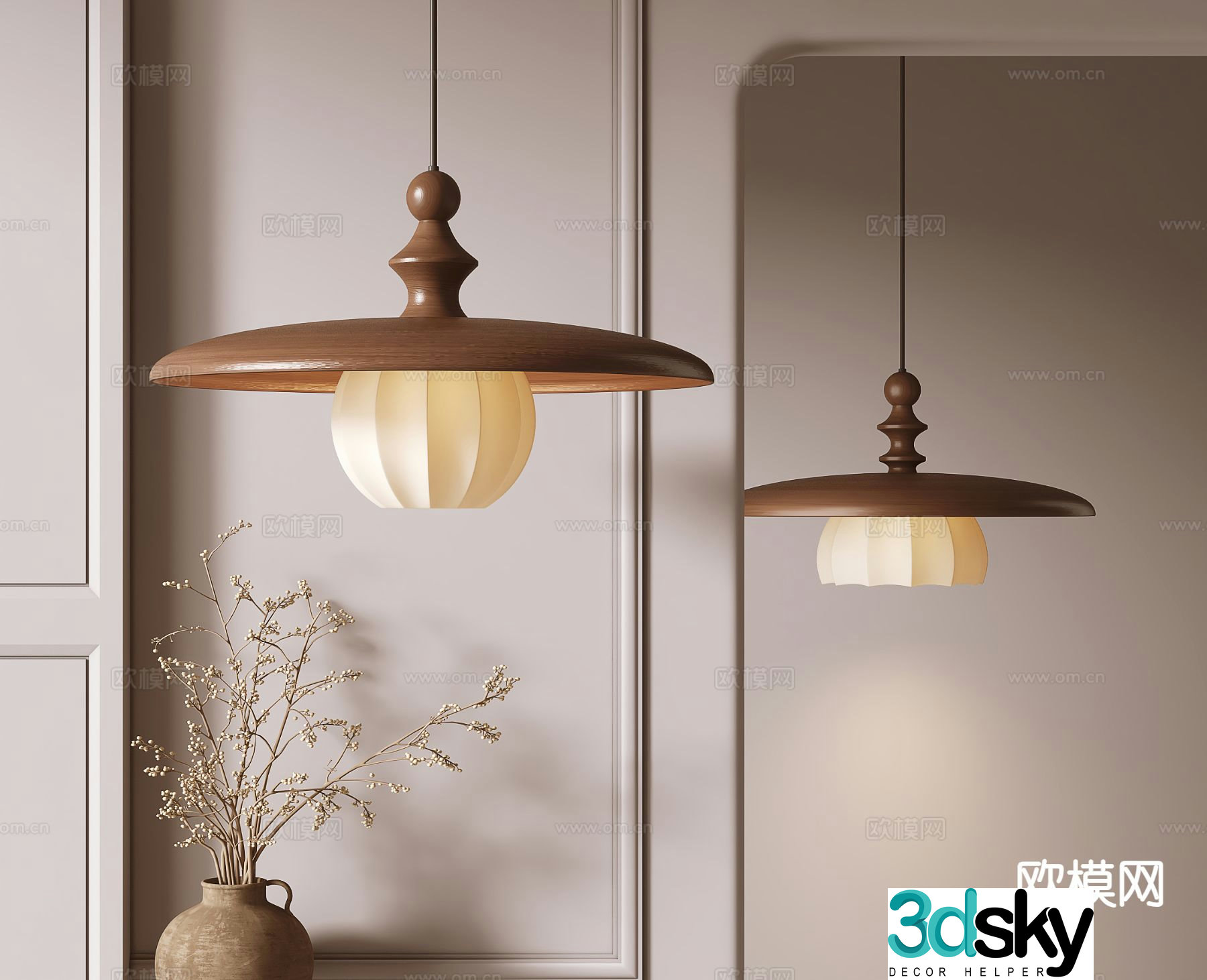 Medieval style solid wood chandelier 3D model