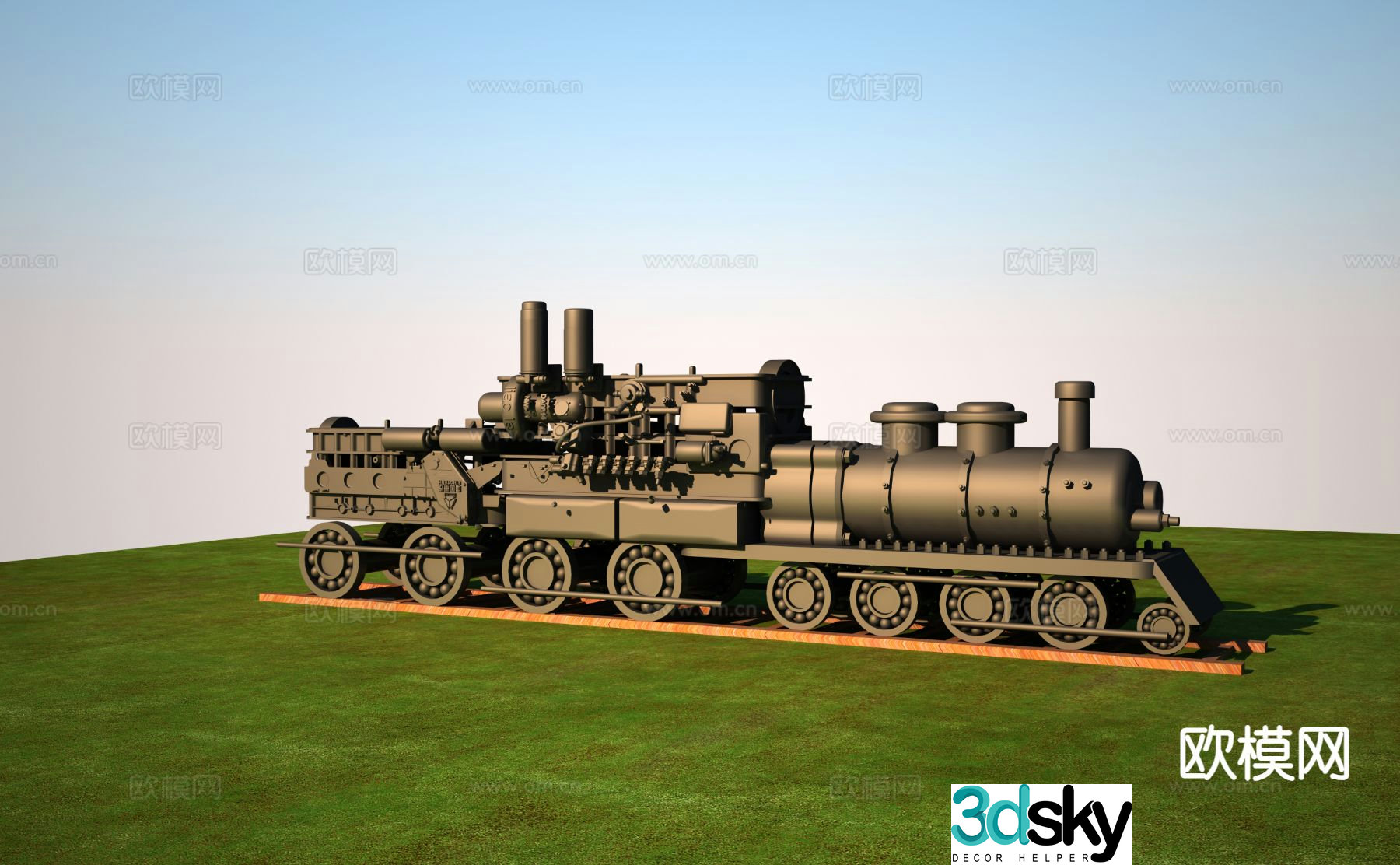 Industrial style sculpture train sculpture 3d model