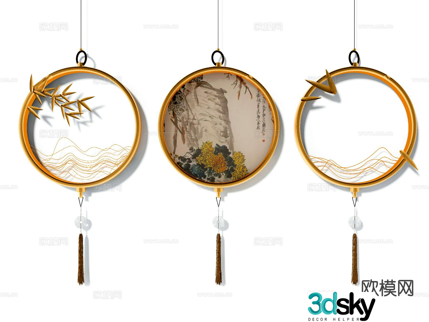 Chinese round hangings wall decorations Zen pendants 3D model